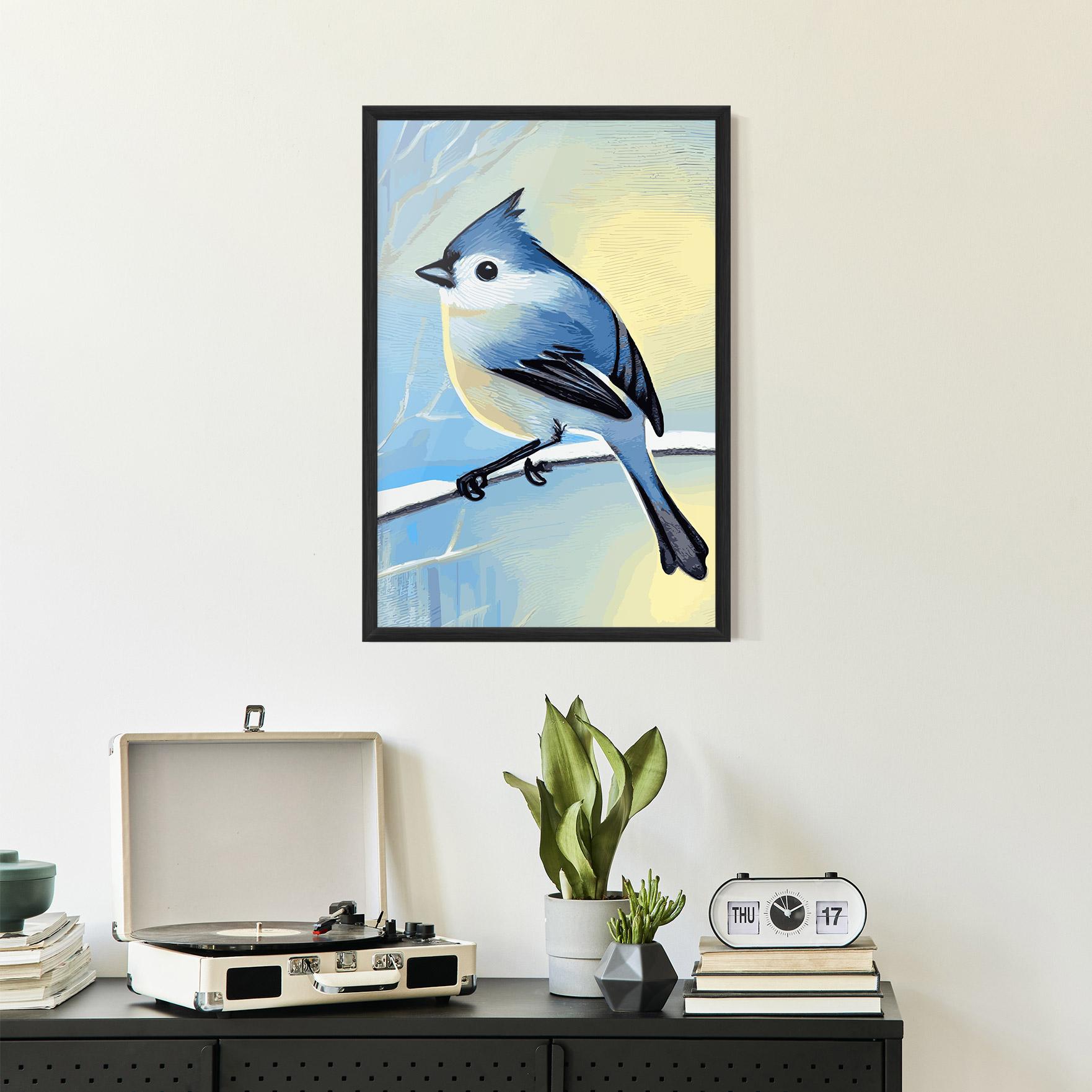 Keretezett Poszter Bird Winter Painting mockup 2