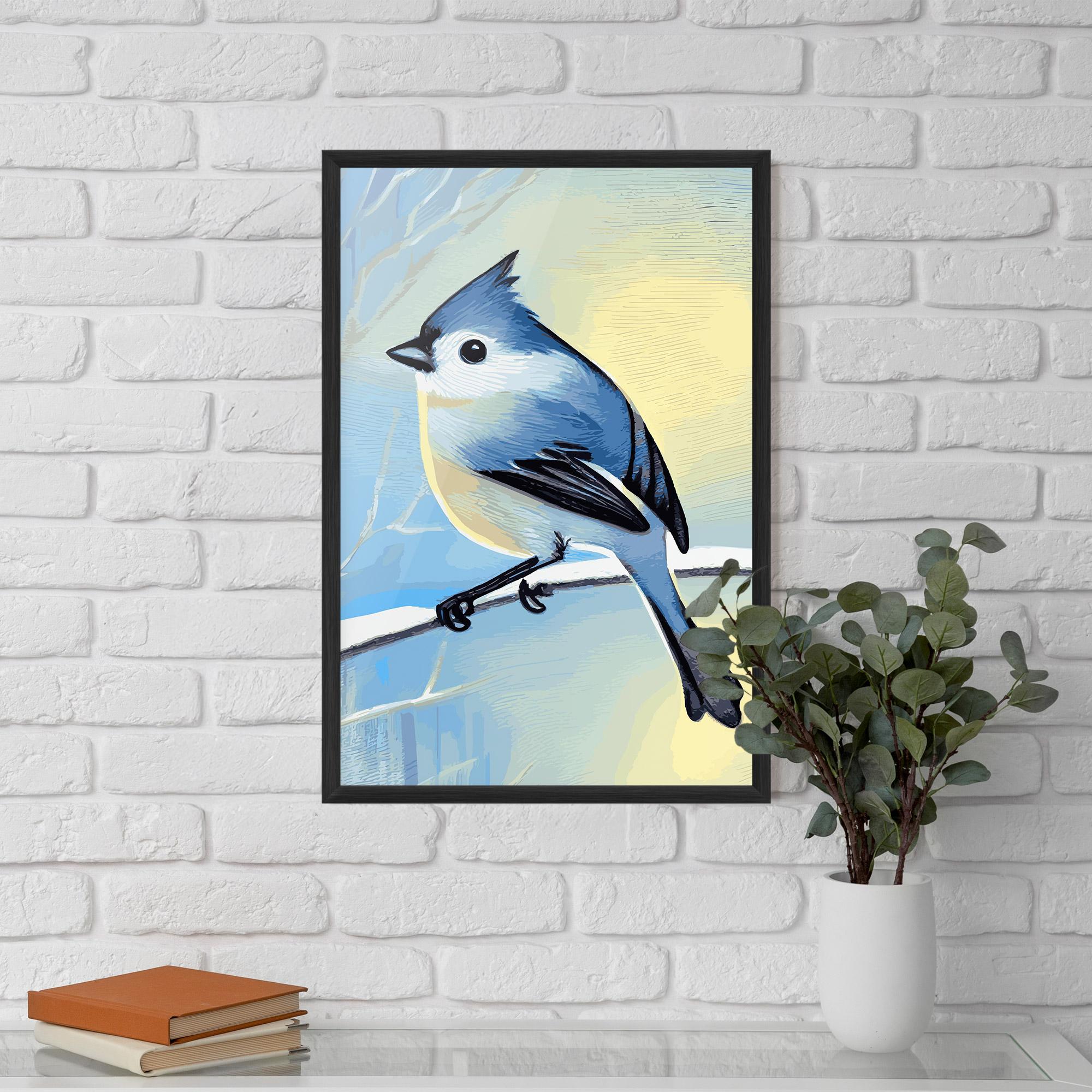Keretezett Poszter Bird Winter Painting mockup 5