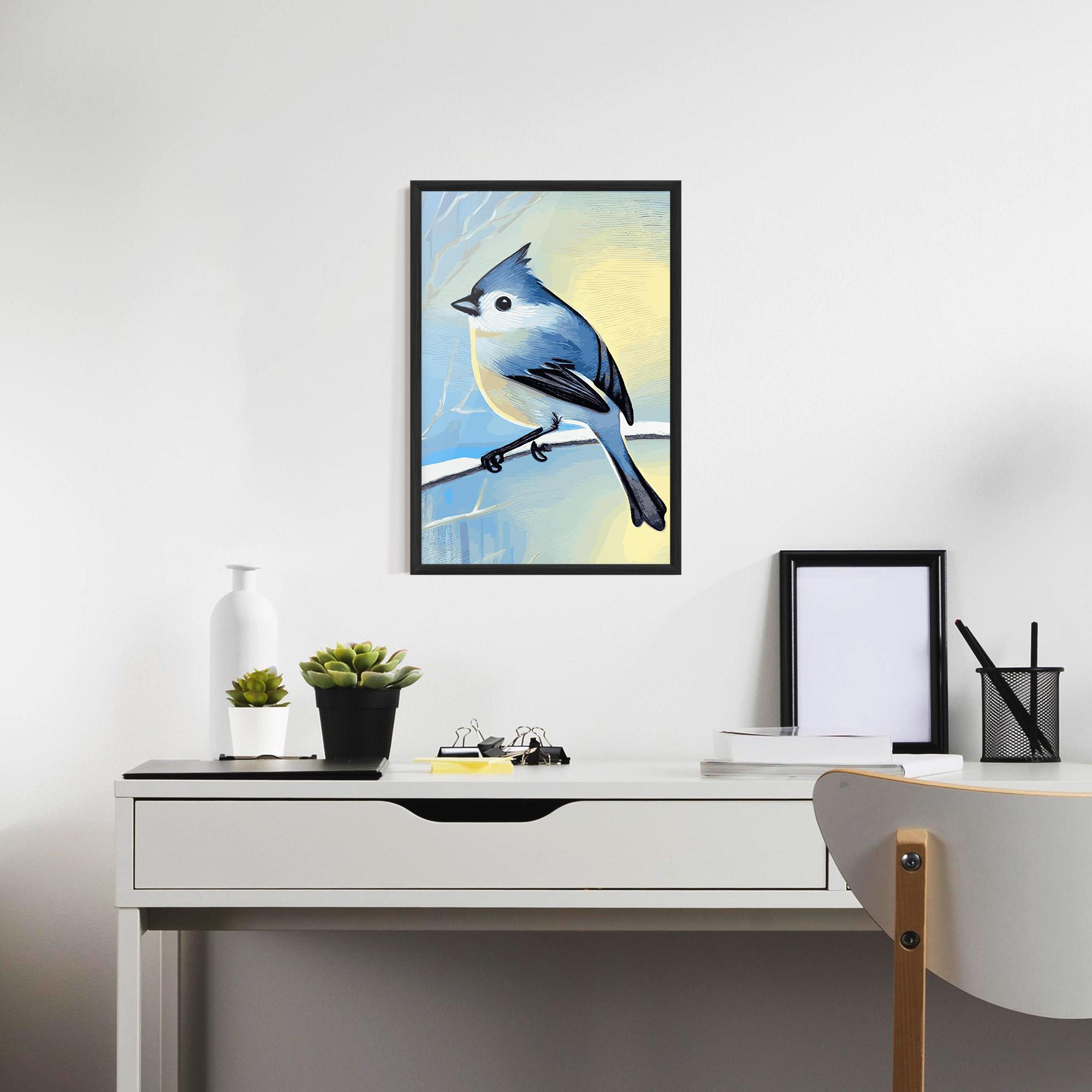 Keretezett Poszter Bird Winter Painting mockup 7