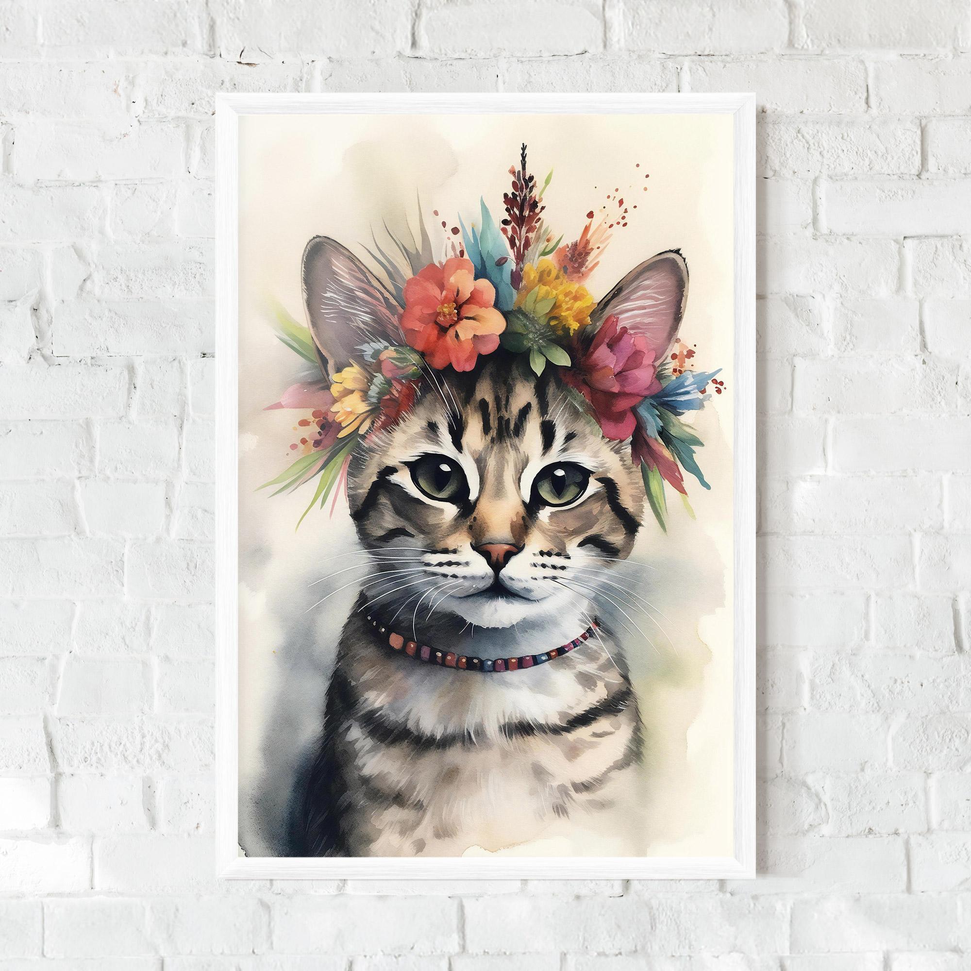 Keretezett Poszter Flower Cat Art mockup 0