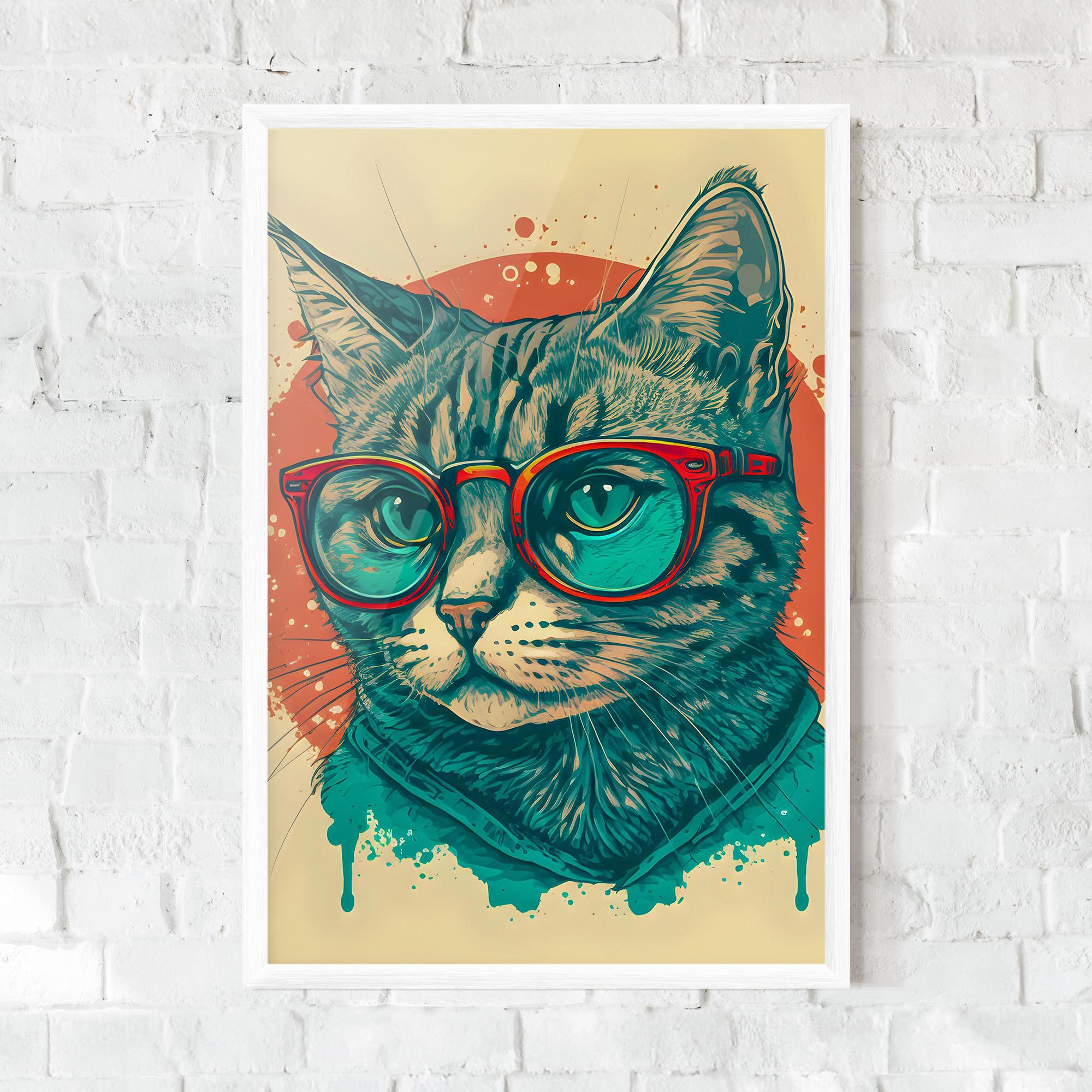 Keretezett Poszter Red Glasses Cat mockup 0