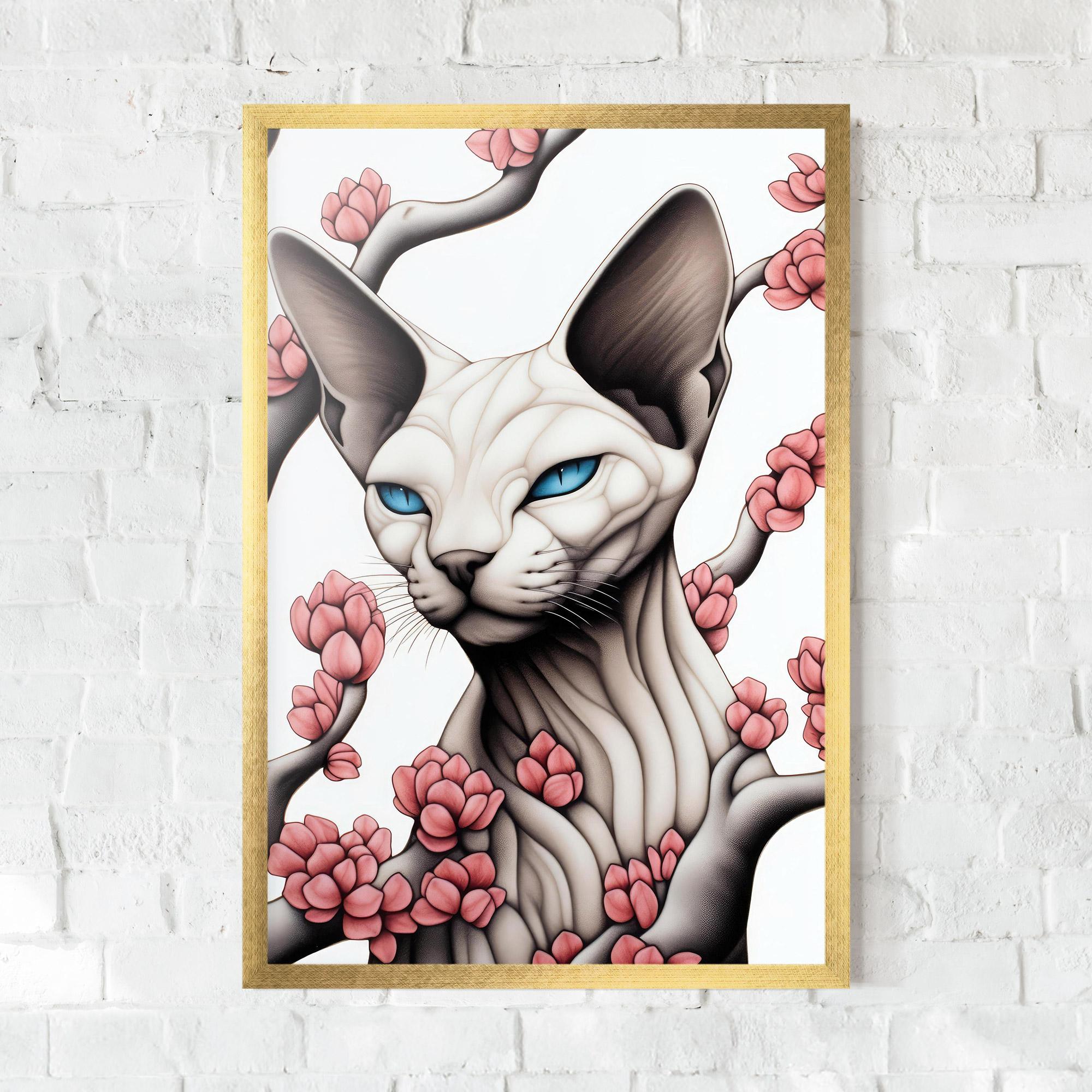 Keretezett Poszter Blue Eyes Cat Drawing mockup 0