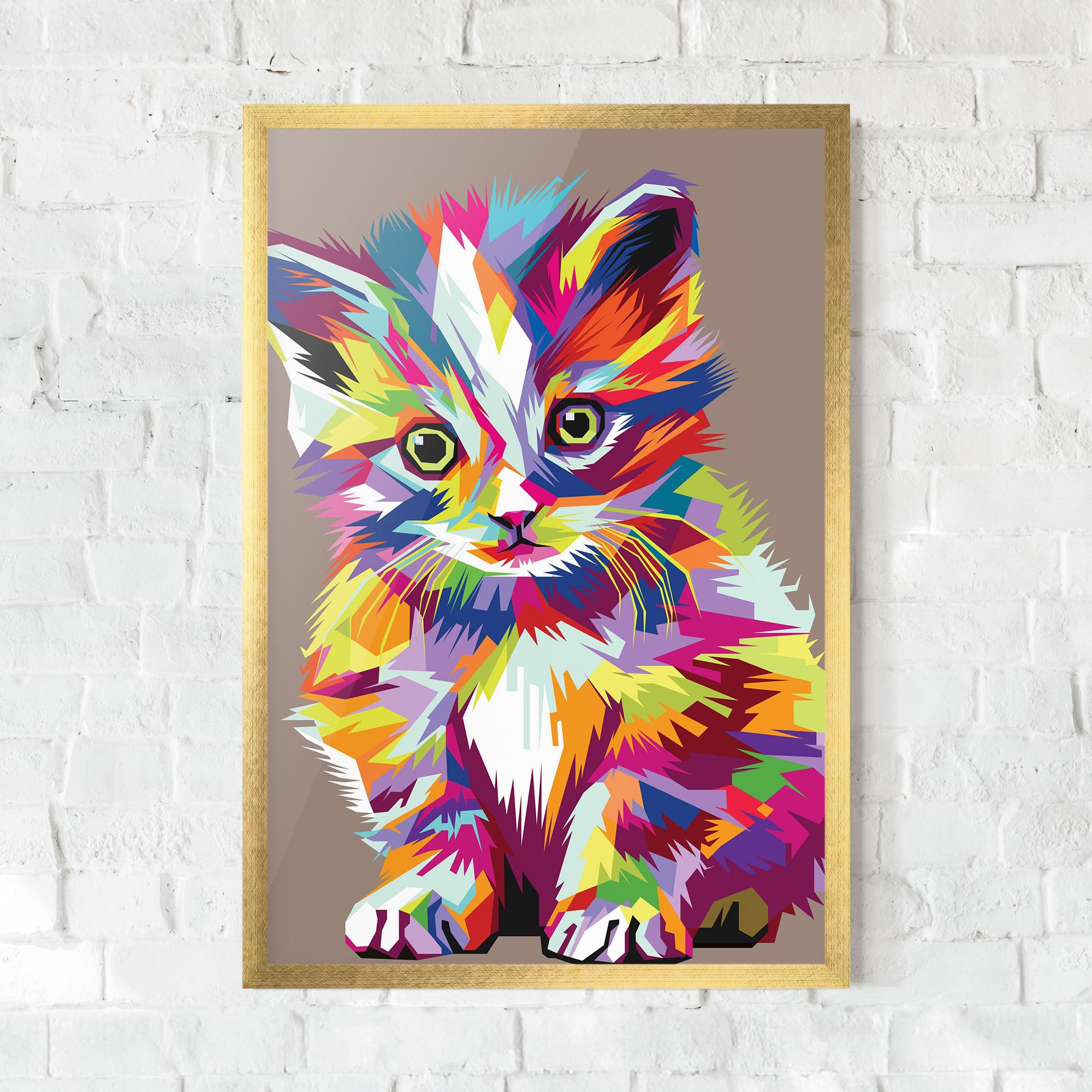 Keretezett Poszter Colorful Cat mockup 0