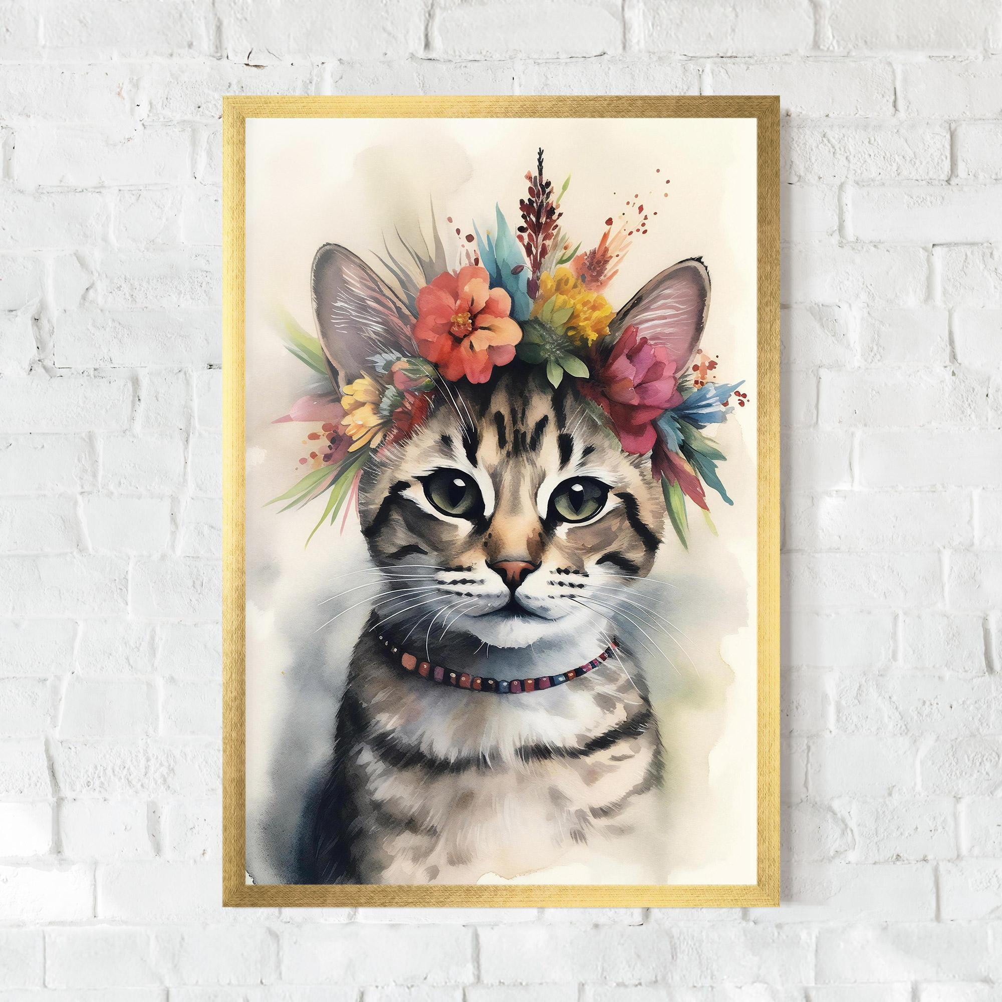 Keretezett Poszter Flower Cat Art mockup 0