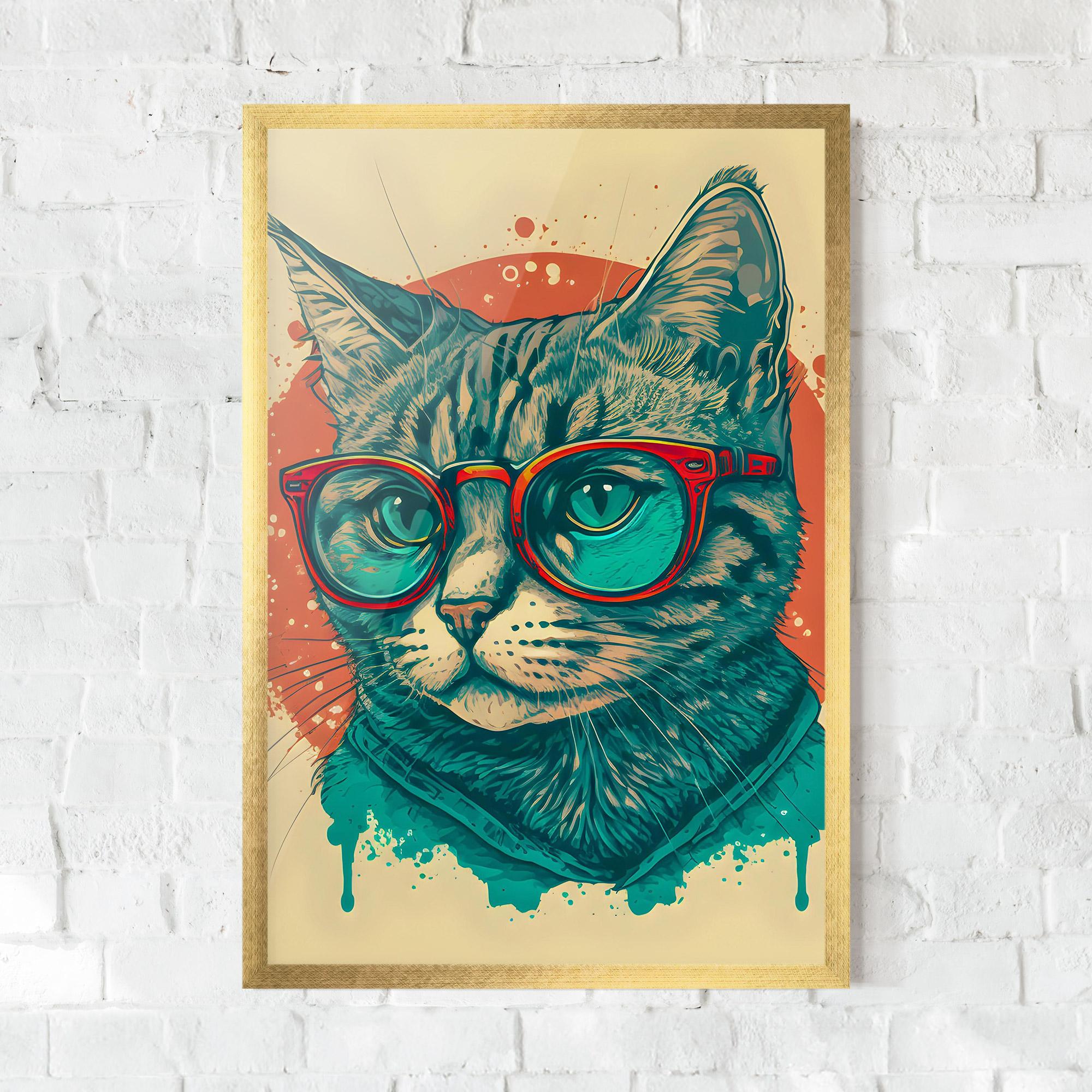 Keretezett Poszter Red Glasses Cat mockup 0