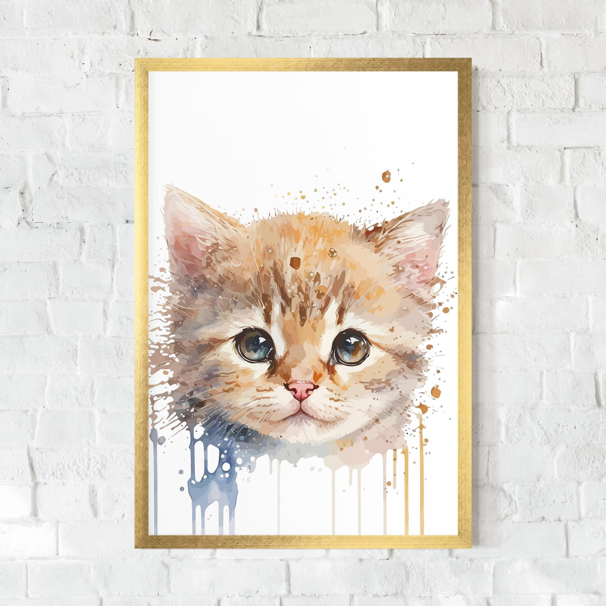 Keretezett Poszter Watercolor Animal Cat mockup 0