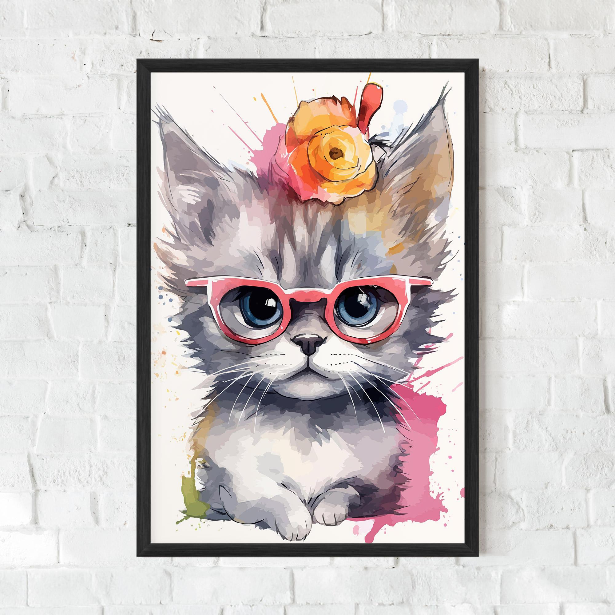 Keretezett Poszter Adorable Grey Cat mockup 0