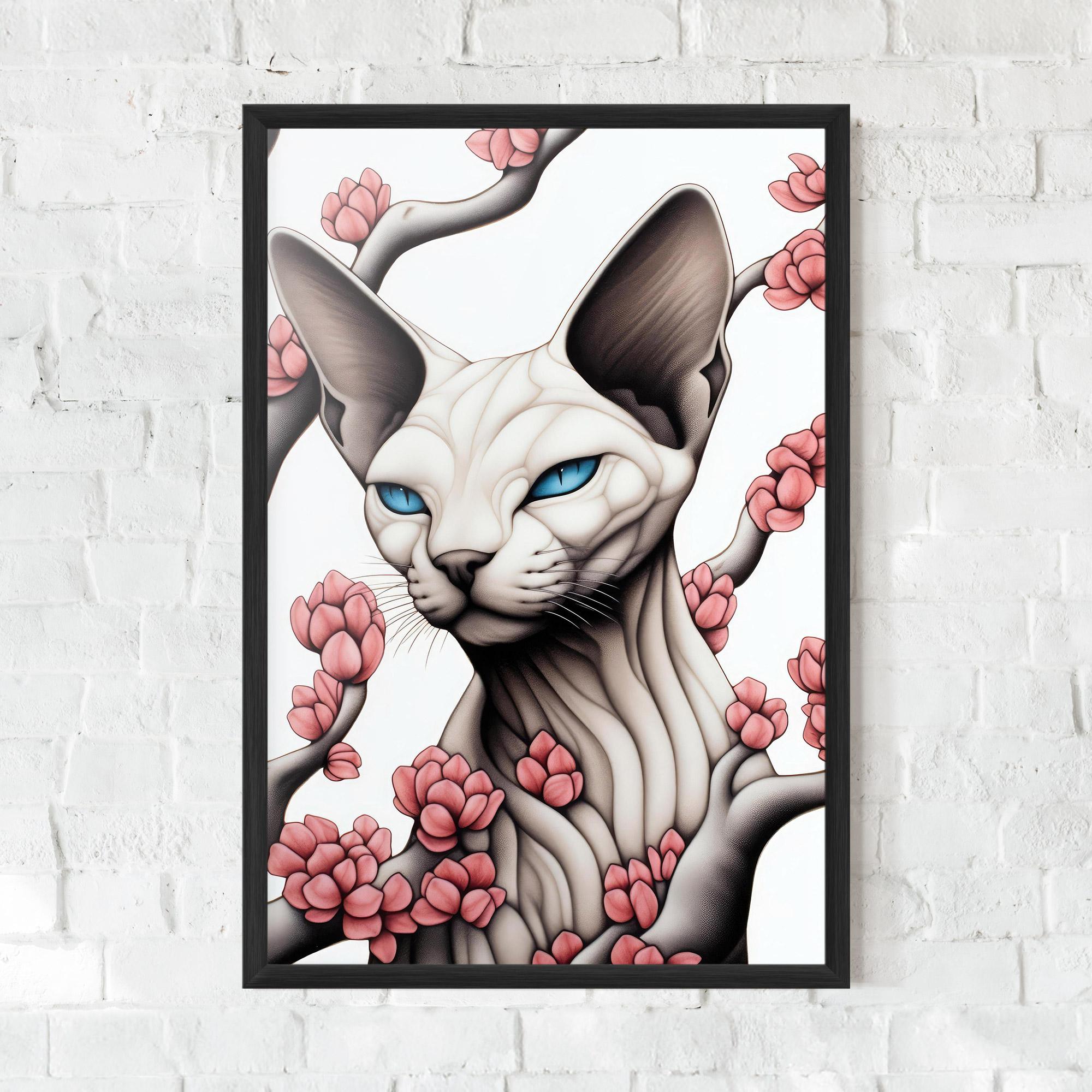 Keretezett Poszter Blue Eyes Cat Drawing mockup 0