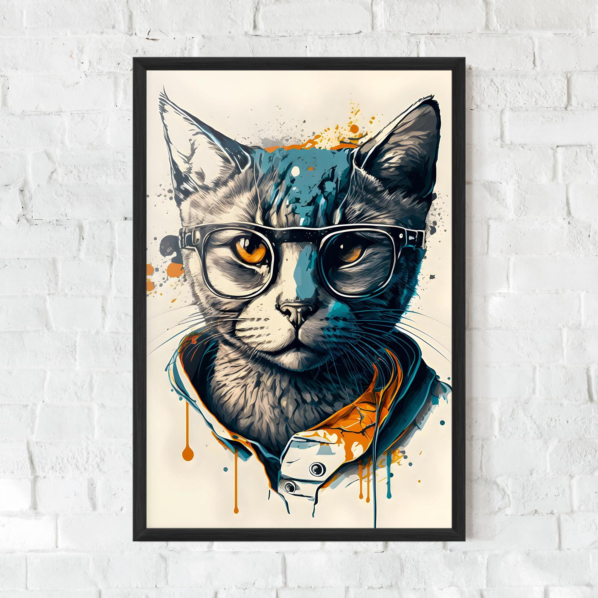 Keretezett Poszter Cat Glasses Art mockup 0