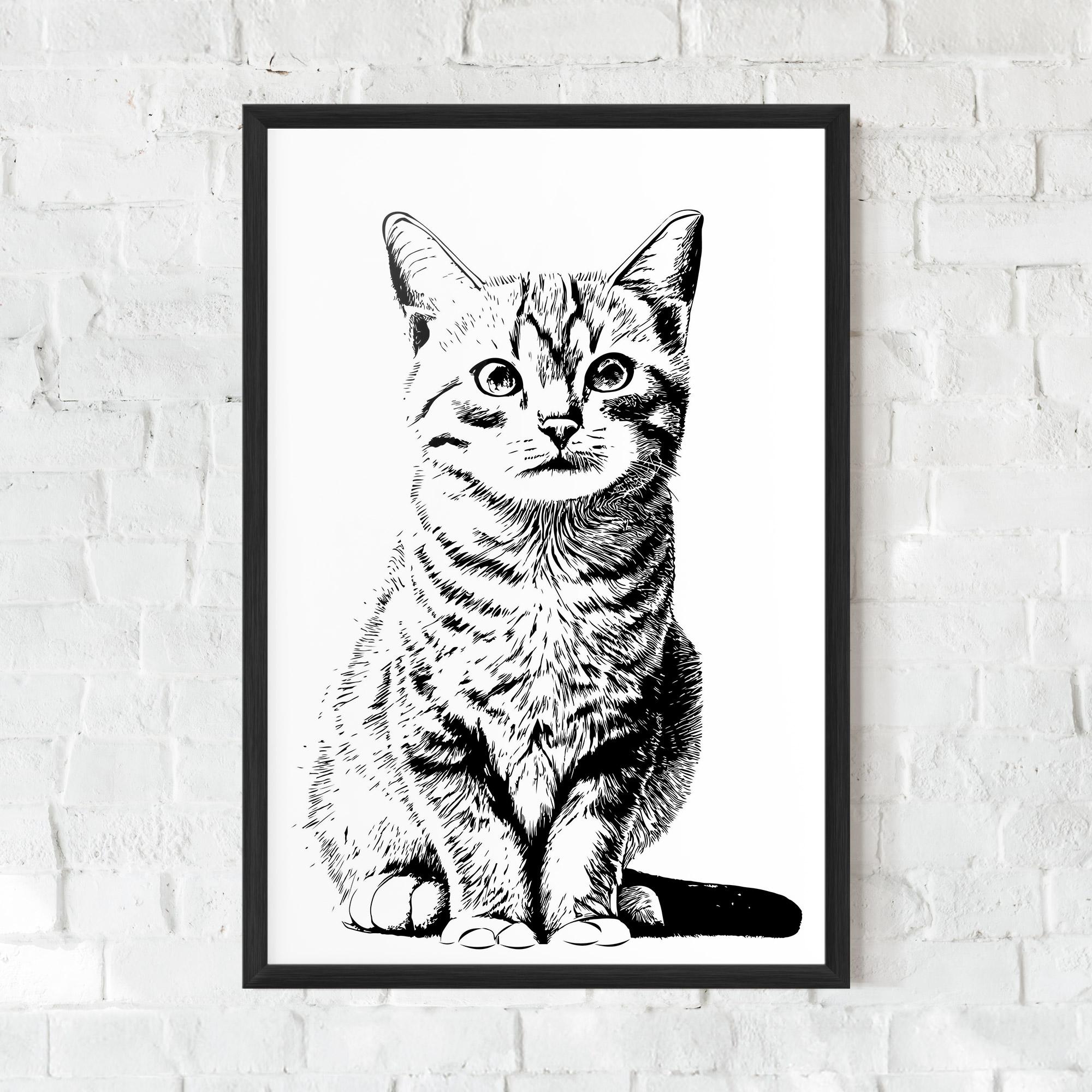 Keretezett Poszter Hand Drawn Cat mockup 0