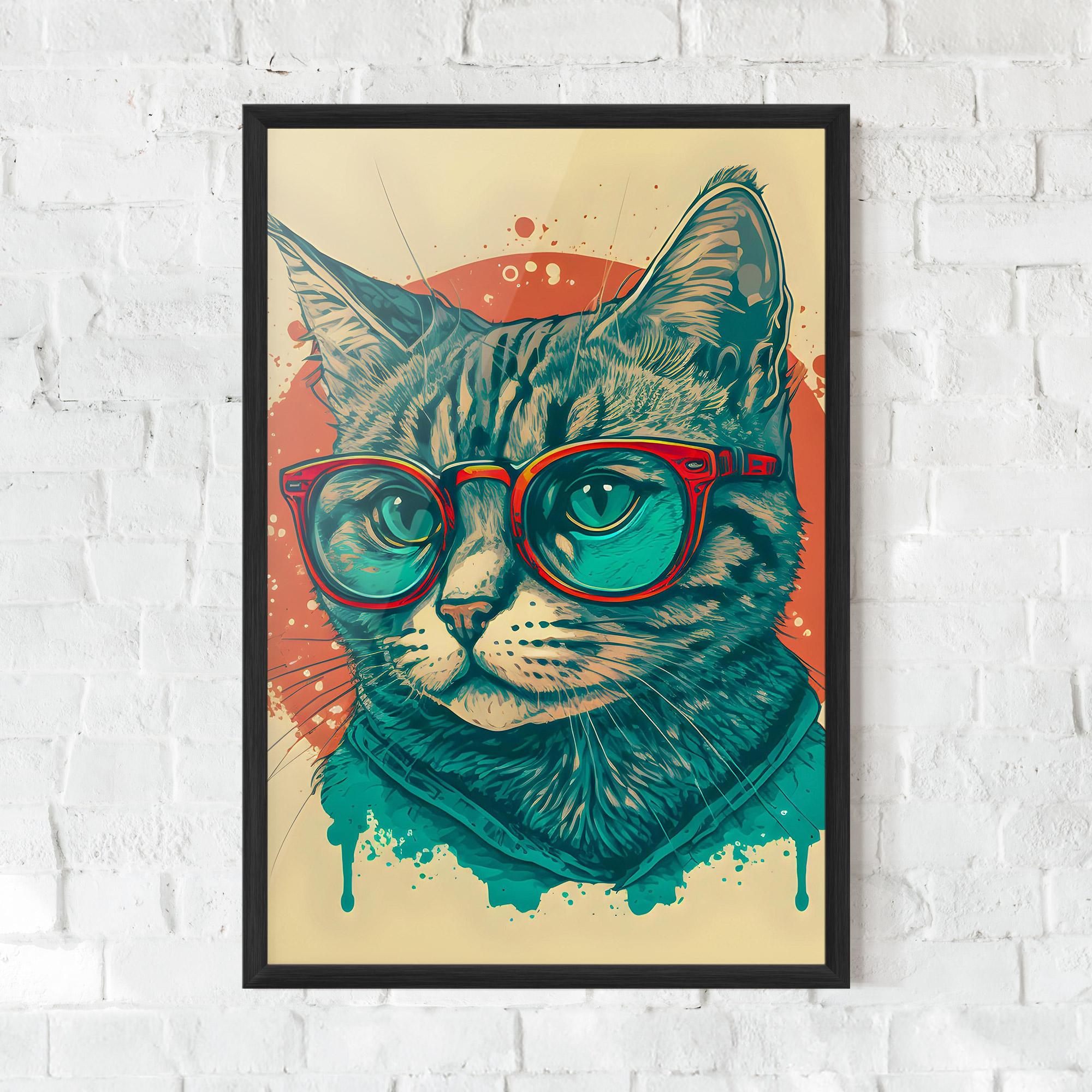Keretezett Poszter Red Glasses Cat mockup 0