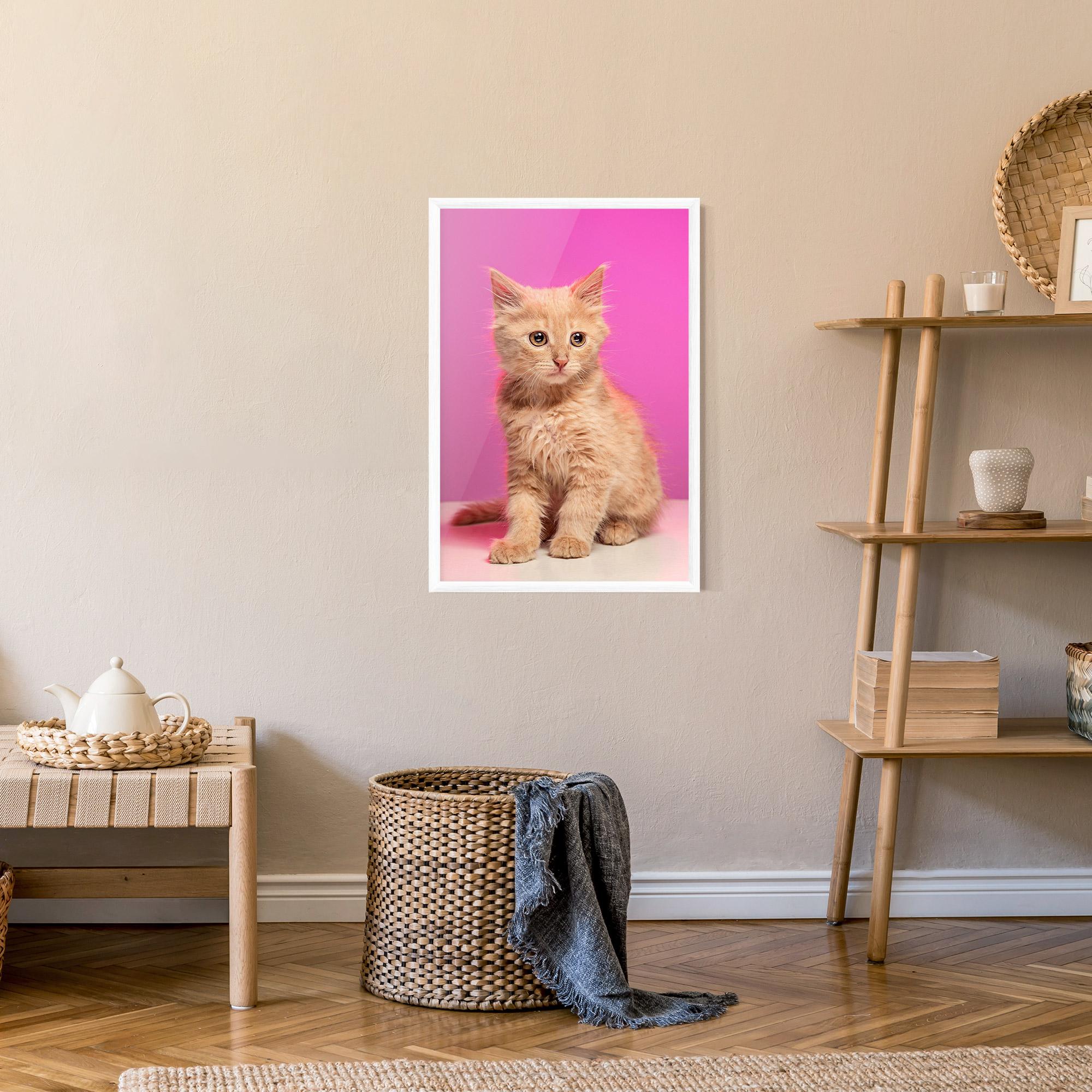 Keretezett Poszter Orange Cat On Pink mockup 9