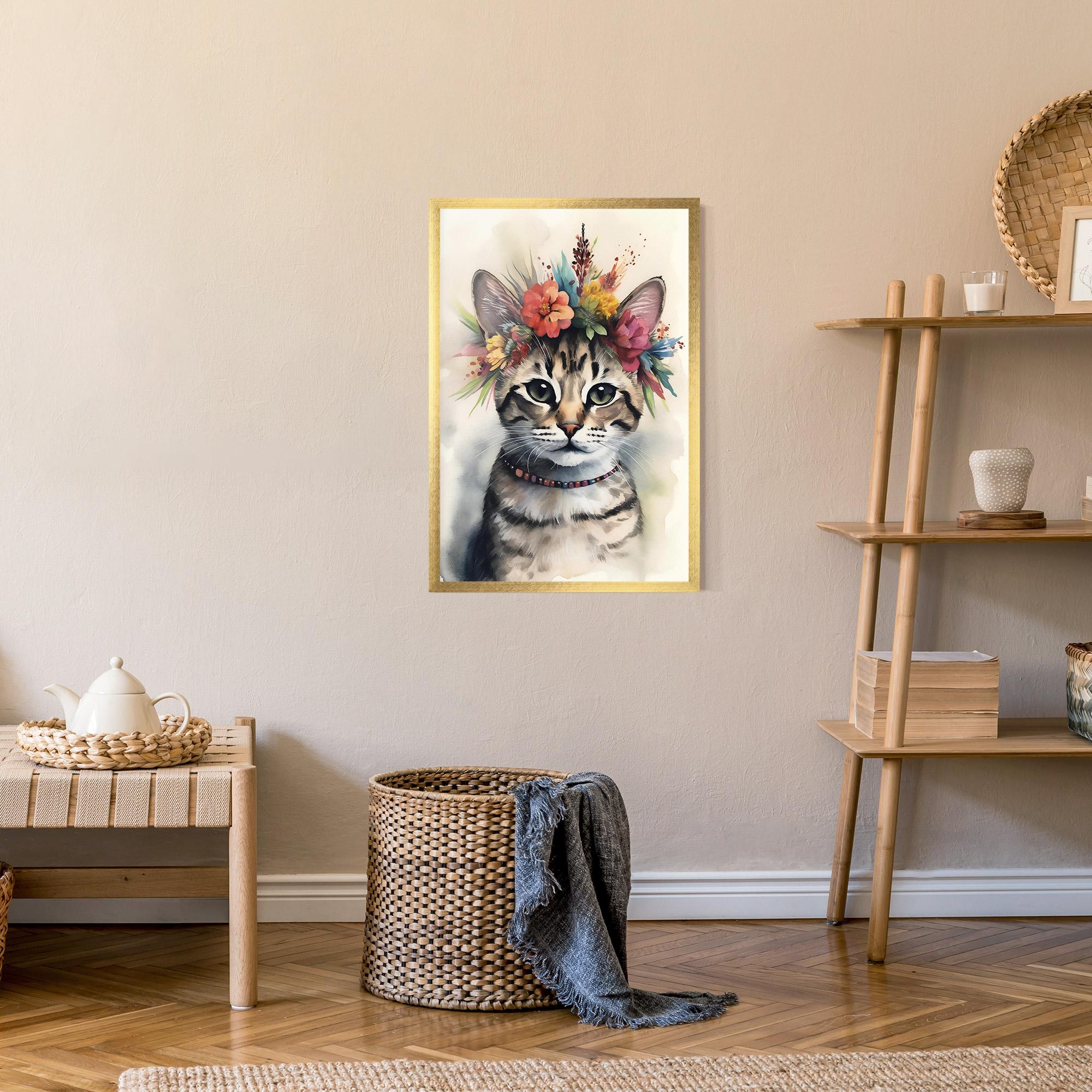 Keretezett Poszter Flower Cat Art mockup 9
