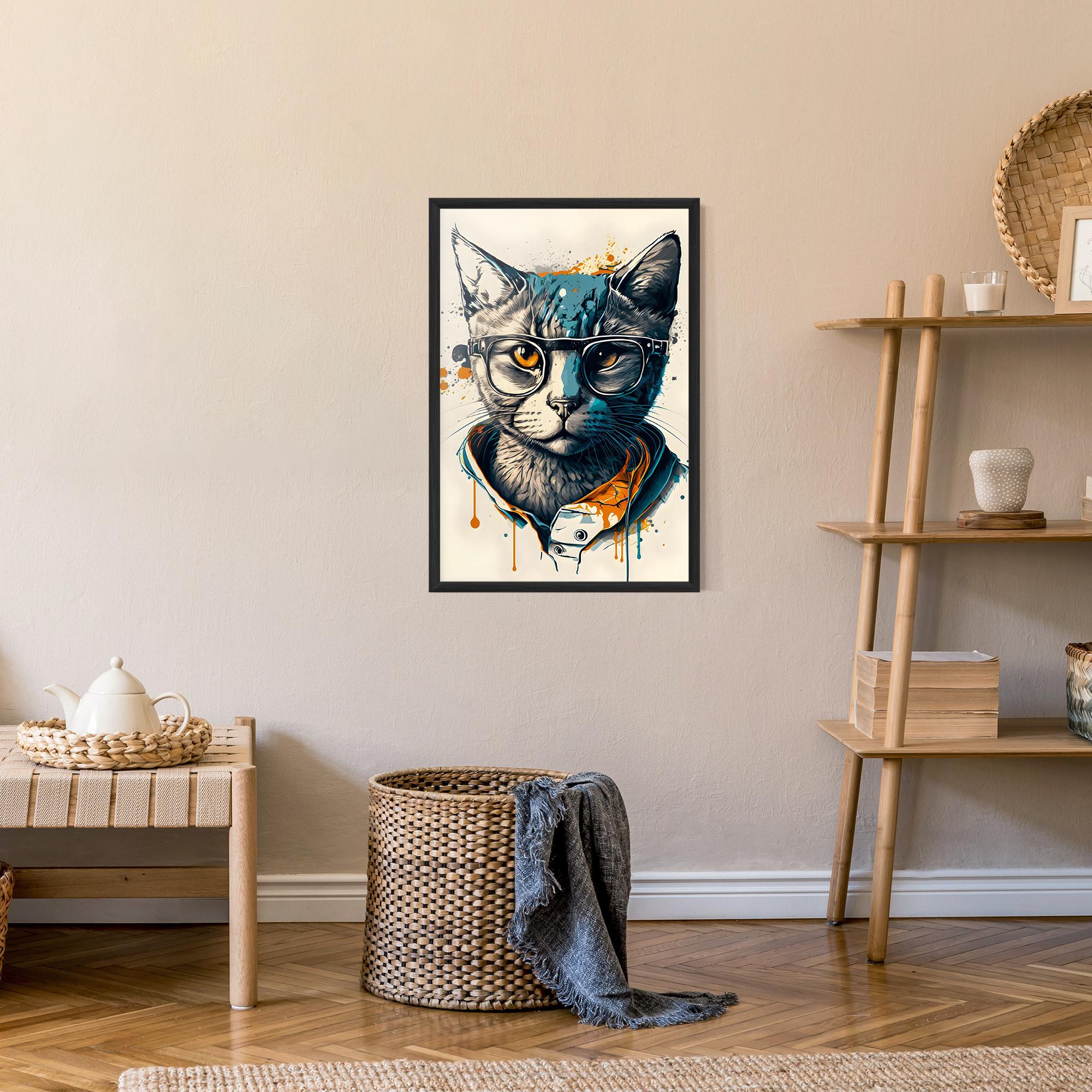 Keretezett Poszter Cat Glasses Art mockup 9