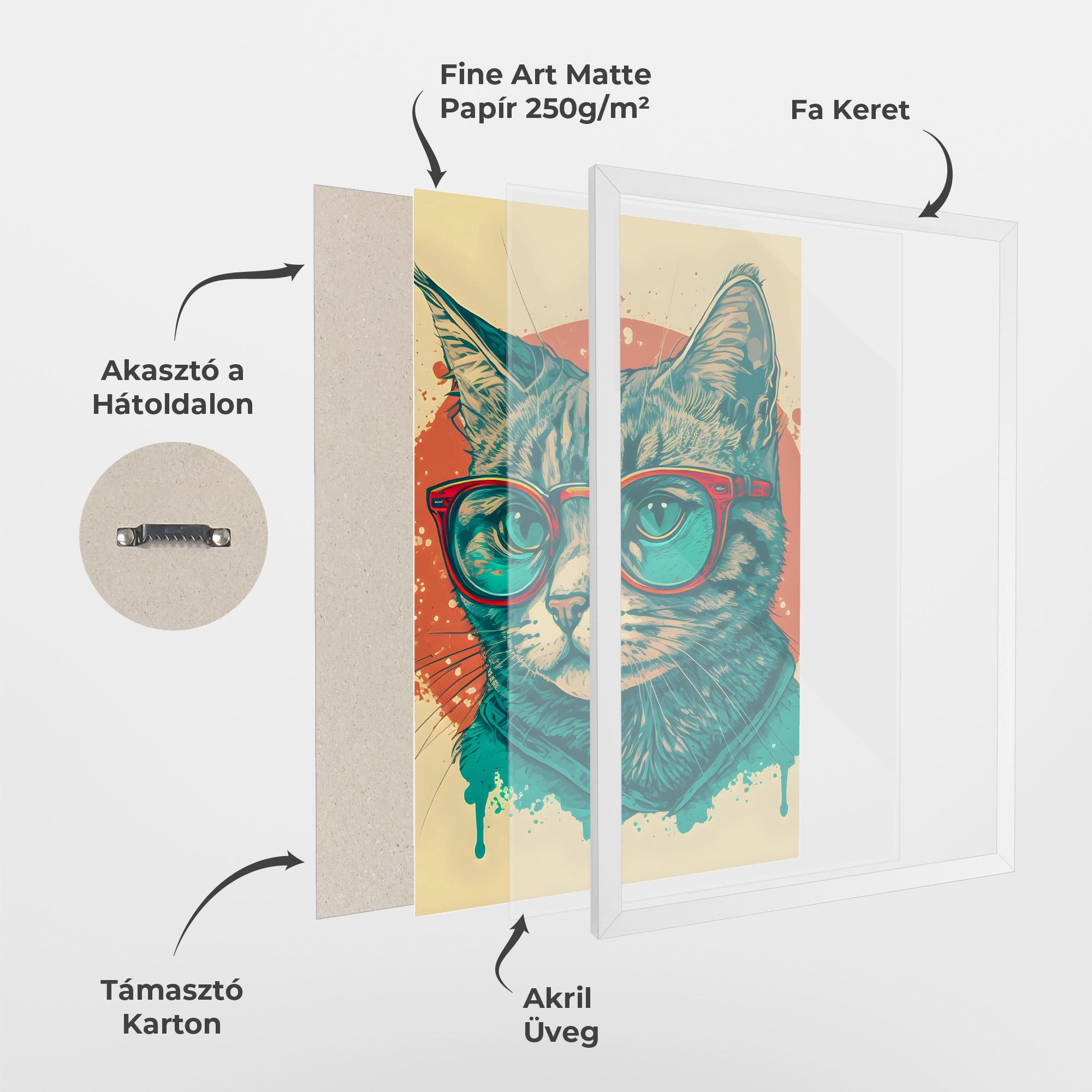 Keretezett Poszter Red Glasses Cat mockup 1