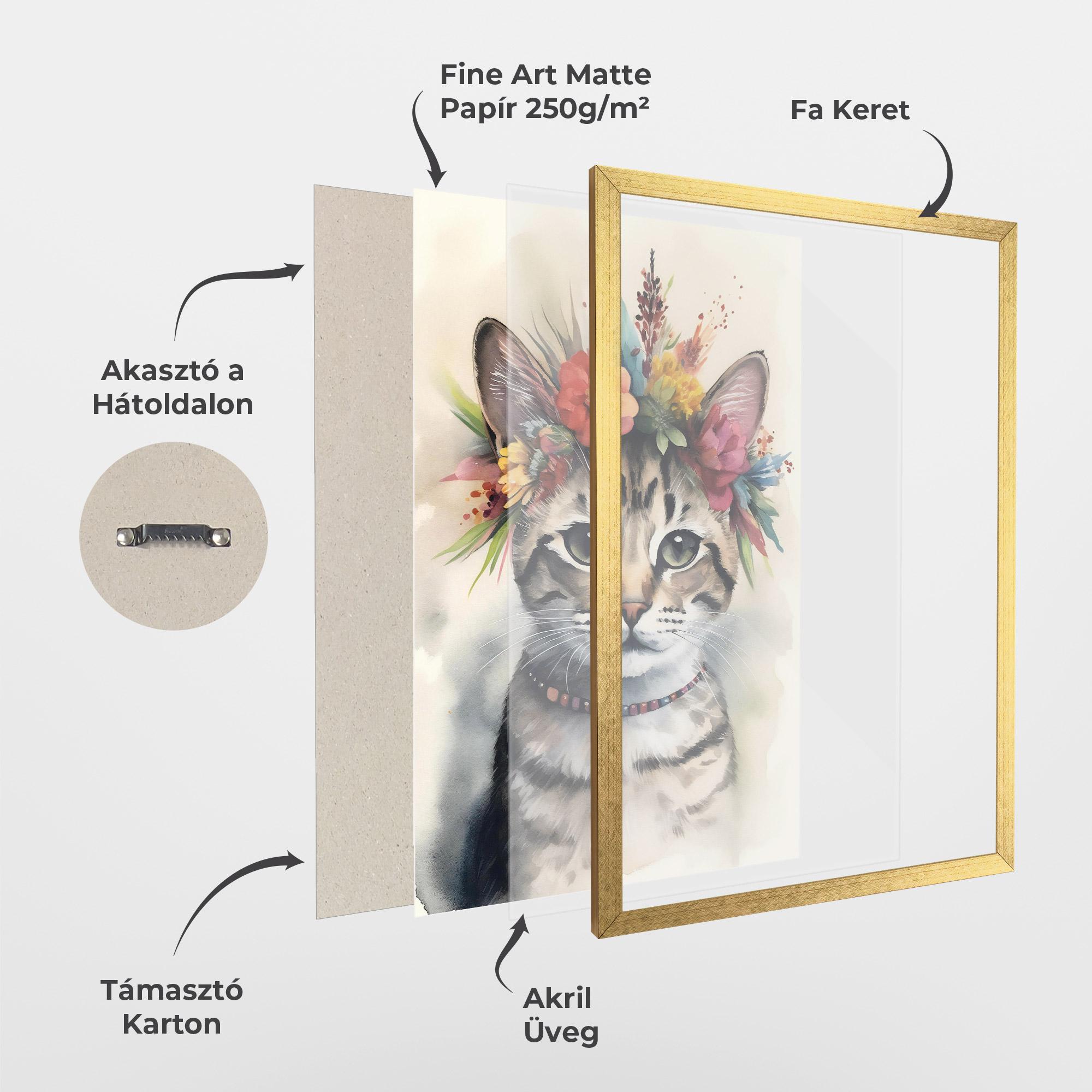 Keretezett Poszter Flower Cat Art mockup 1