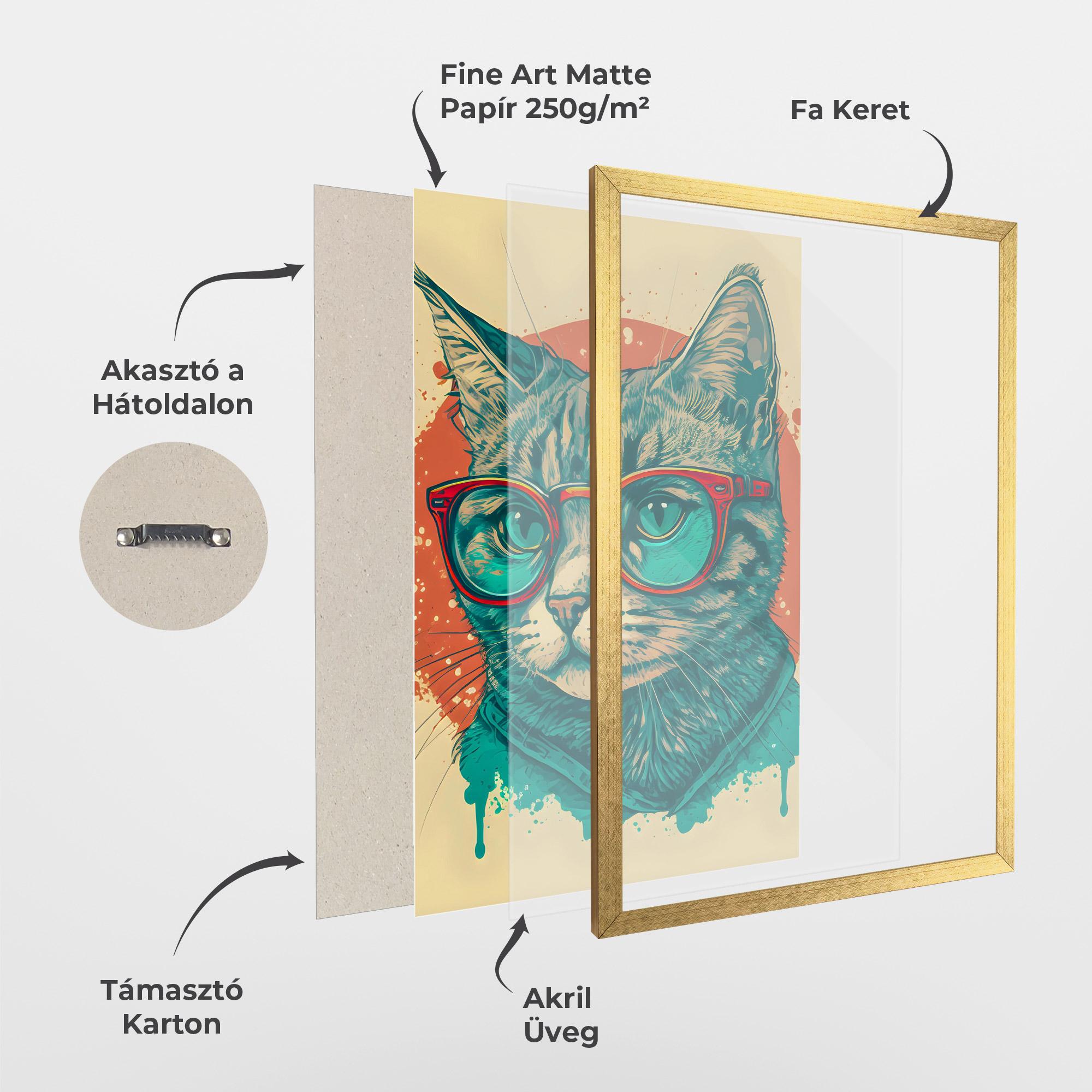 Keretezett Poszter Red Glasses Cat mockup 1