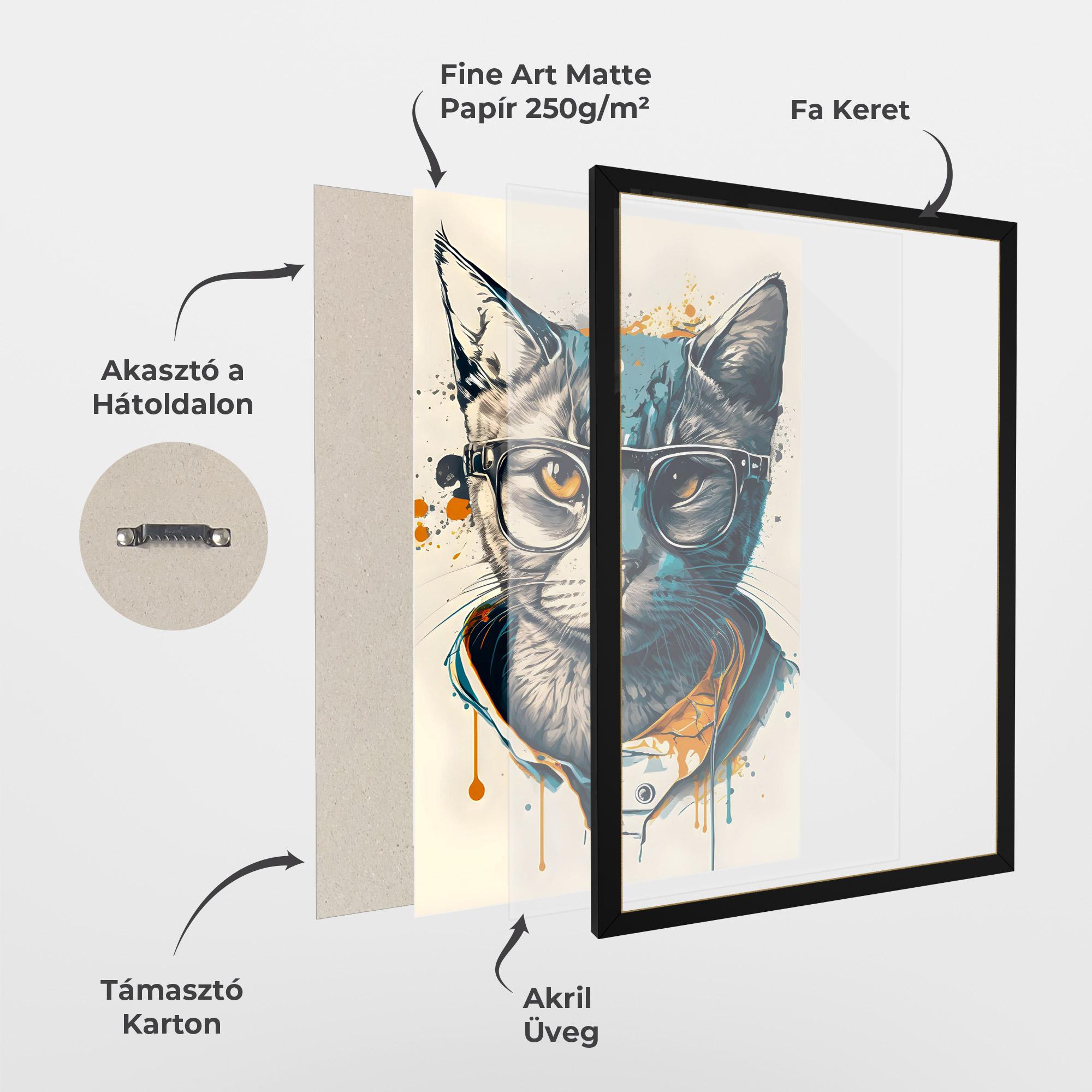 Keretezett Poszter Cat Glasses Art mockup 1