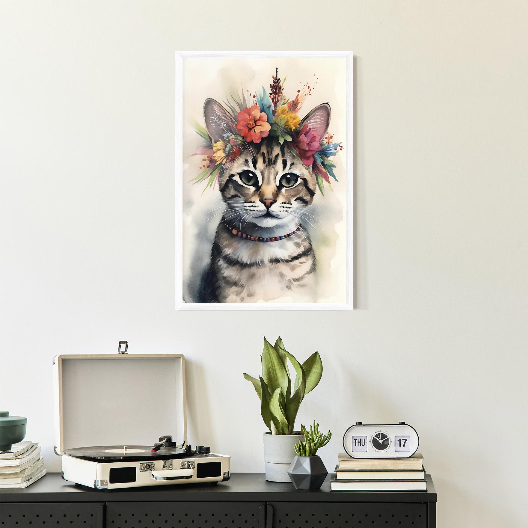 Keretezett Poszter Flower Cat Art mockup 2