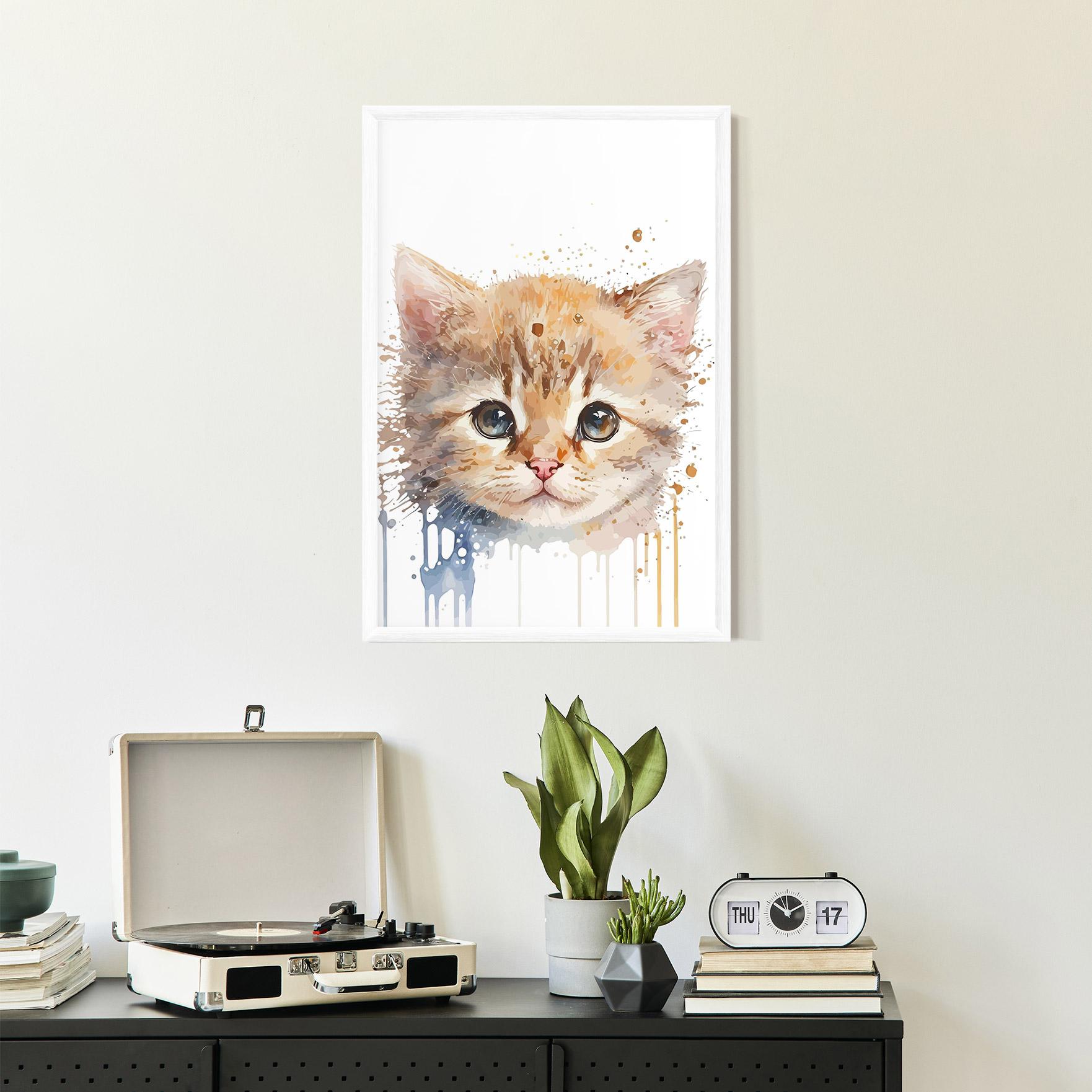Keretezett Poszter Watercolor Animal Cat mockup 2