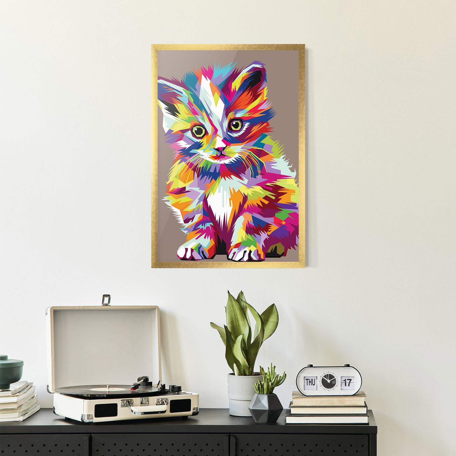 Keretezett Poszter Colorful Cat mockup 2