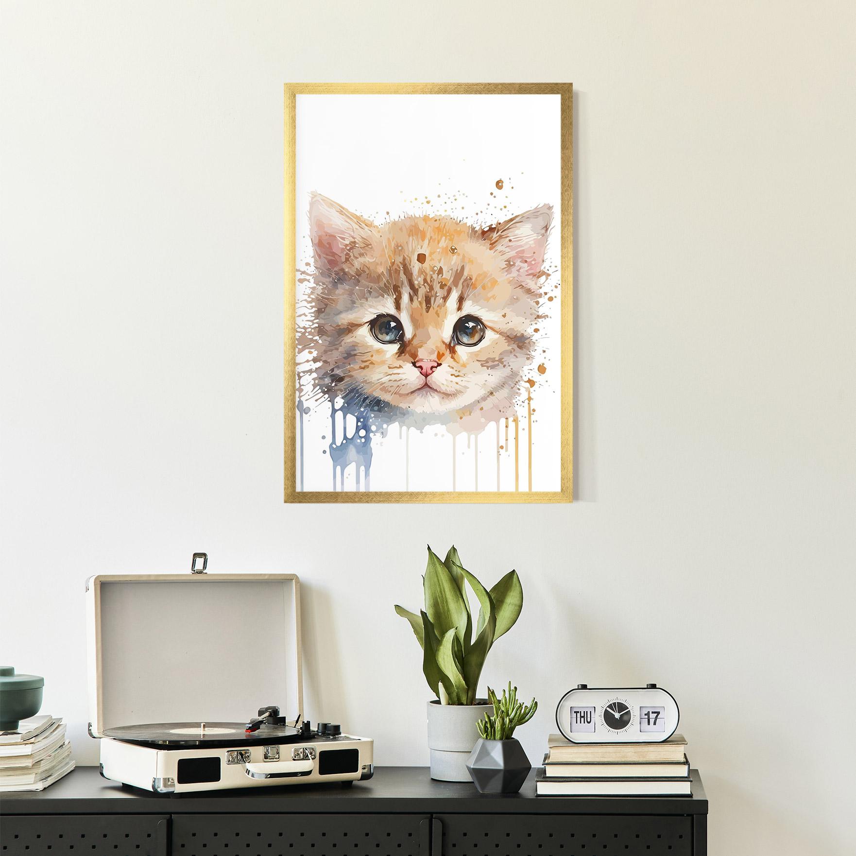 Keretezett Poszter Watercolor Animal Cat mockup 2