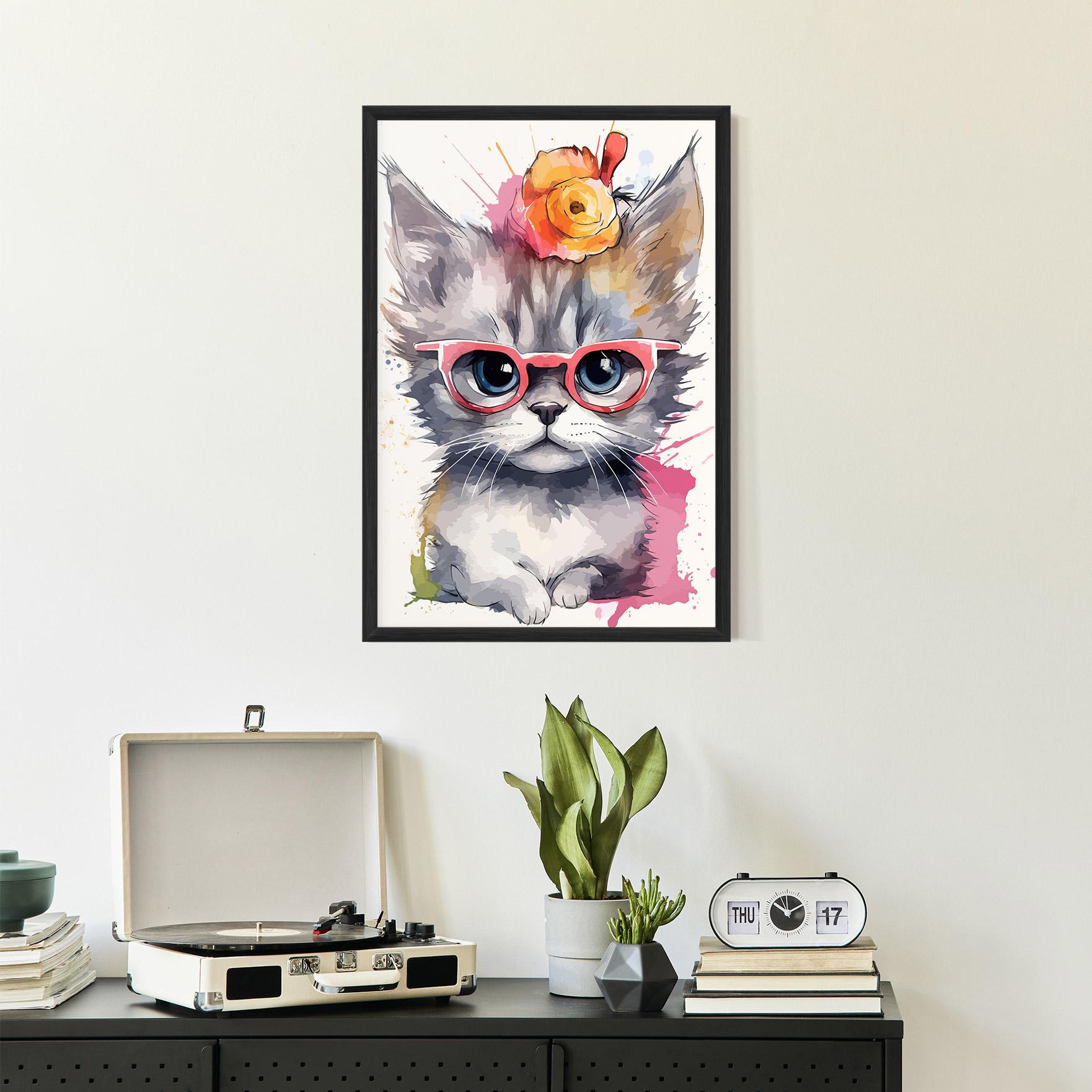 Keretezett Poszter Adorable Grey Cat mockup 2