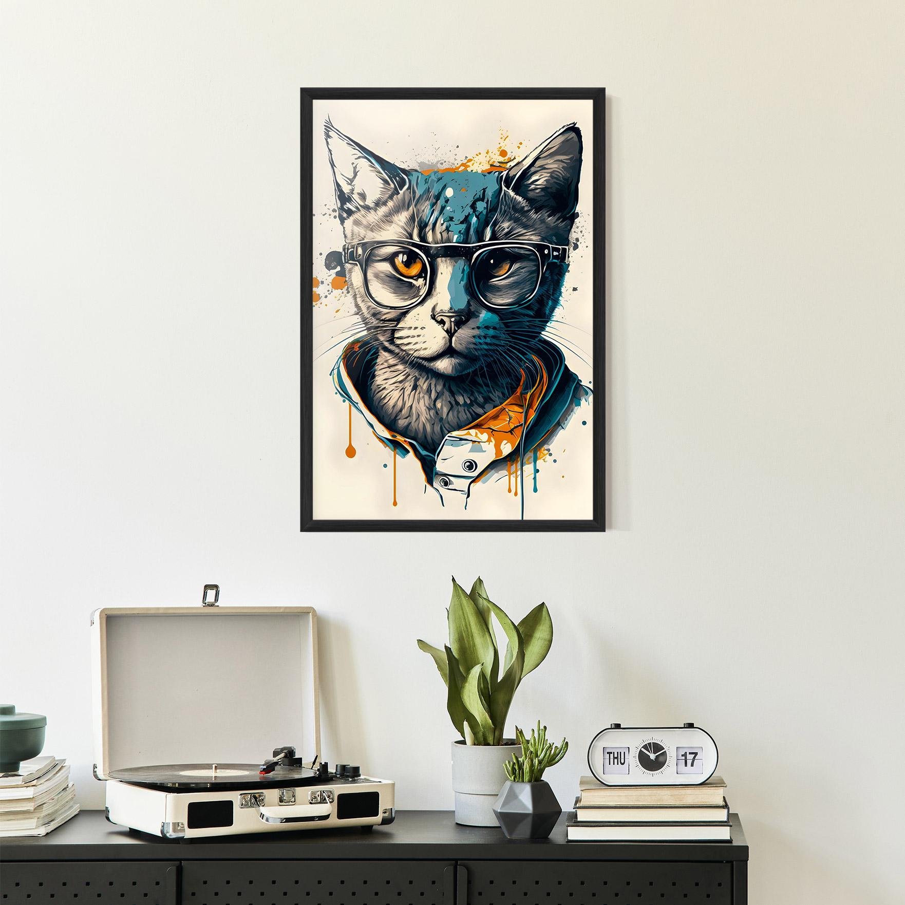 Keretezett Poszter Cat Glasses Art mockup 2
