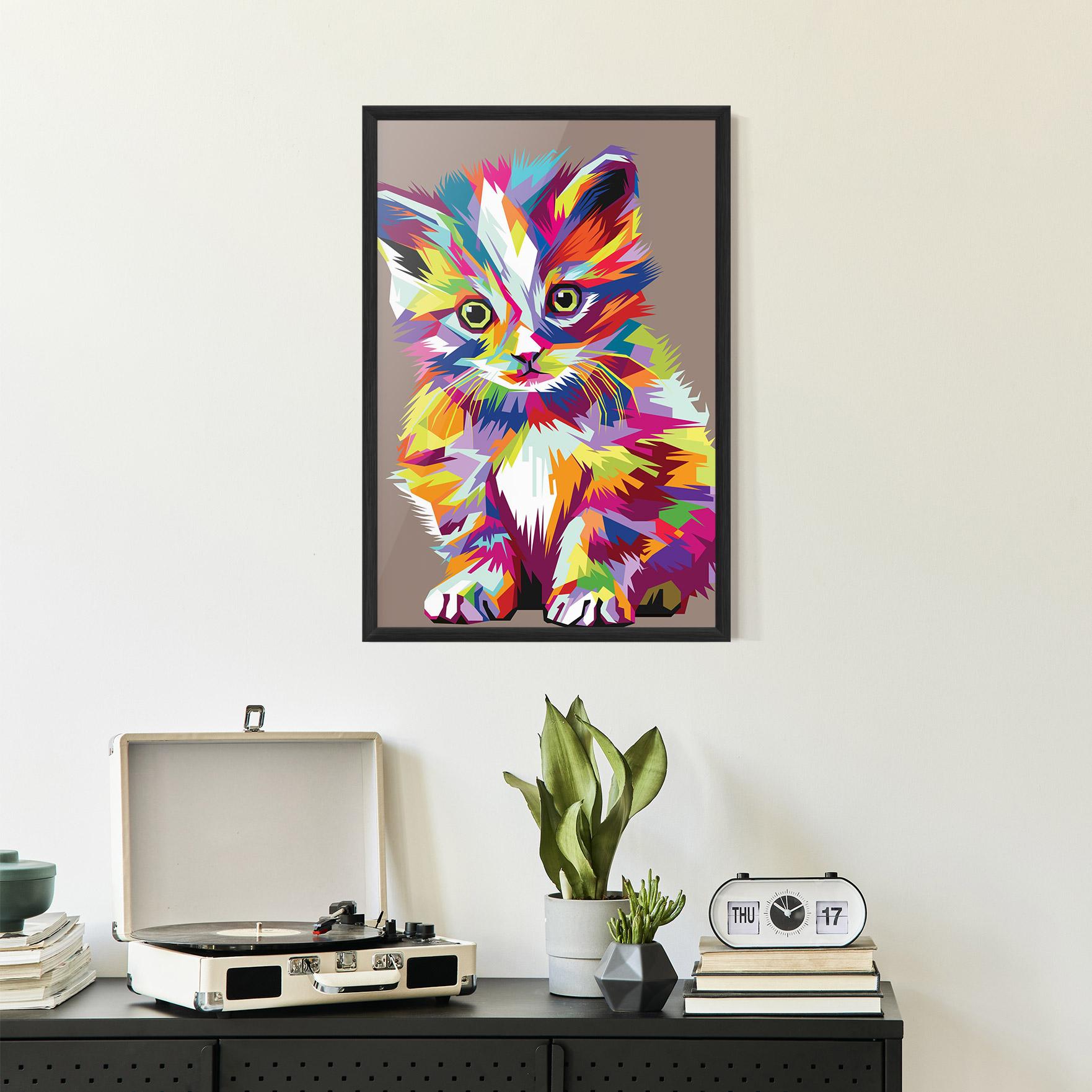 Keretezett Poszter Colorful Cat mockup 2