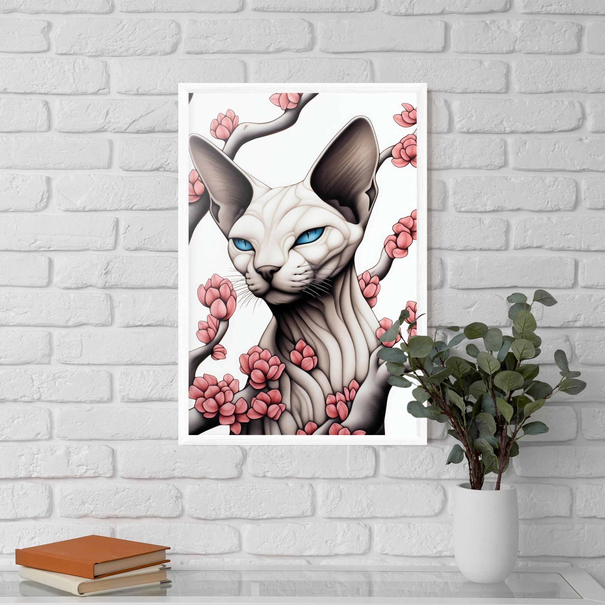 Keretezett Poszter Blue Eyes Cat Drawing mockup 5