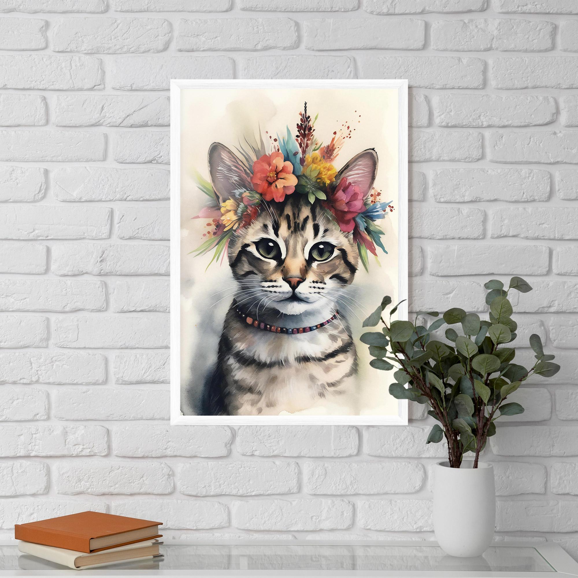 Keretezett Poszter Flower Cat Art mockup 5