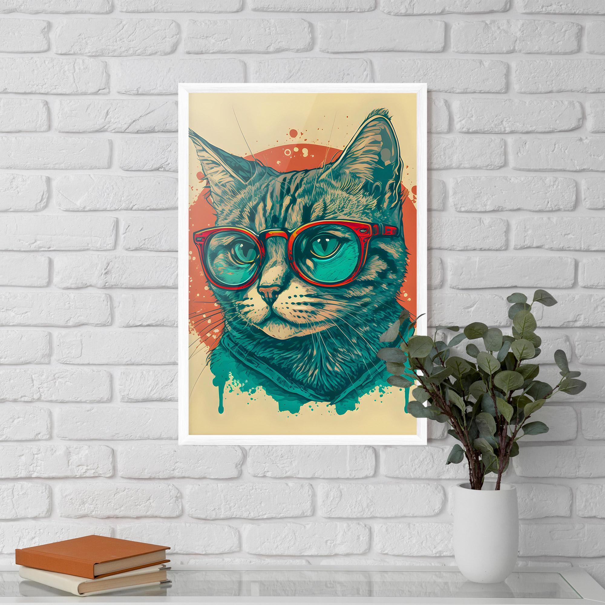 Keretezett Poszter Red Glasses Cat mockup 5