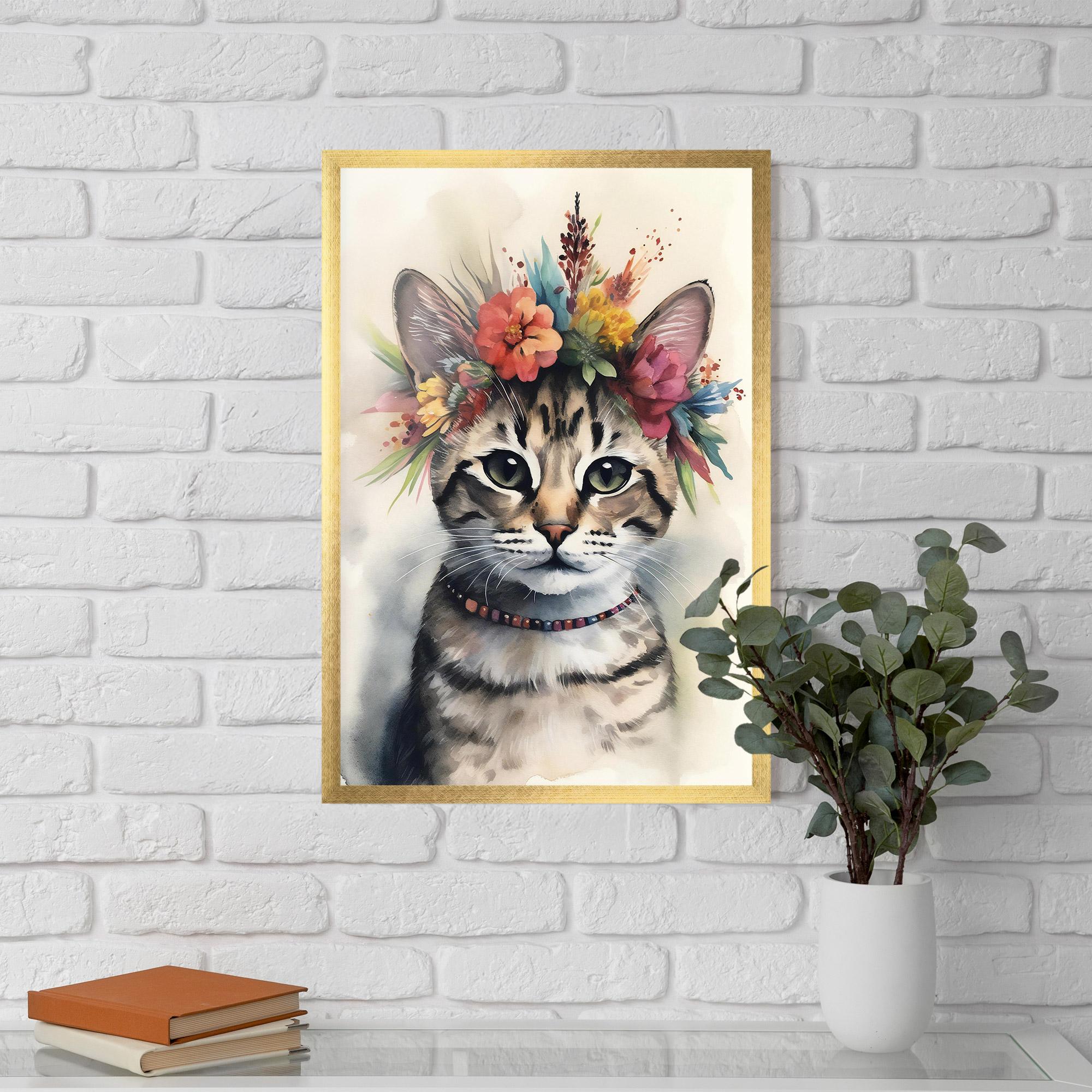 Keretezett Poszter Flower Cat Art mockup 5