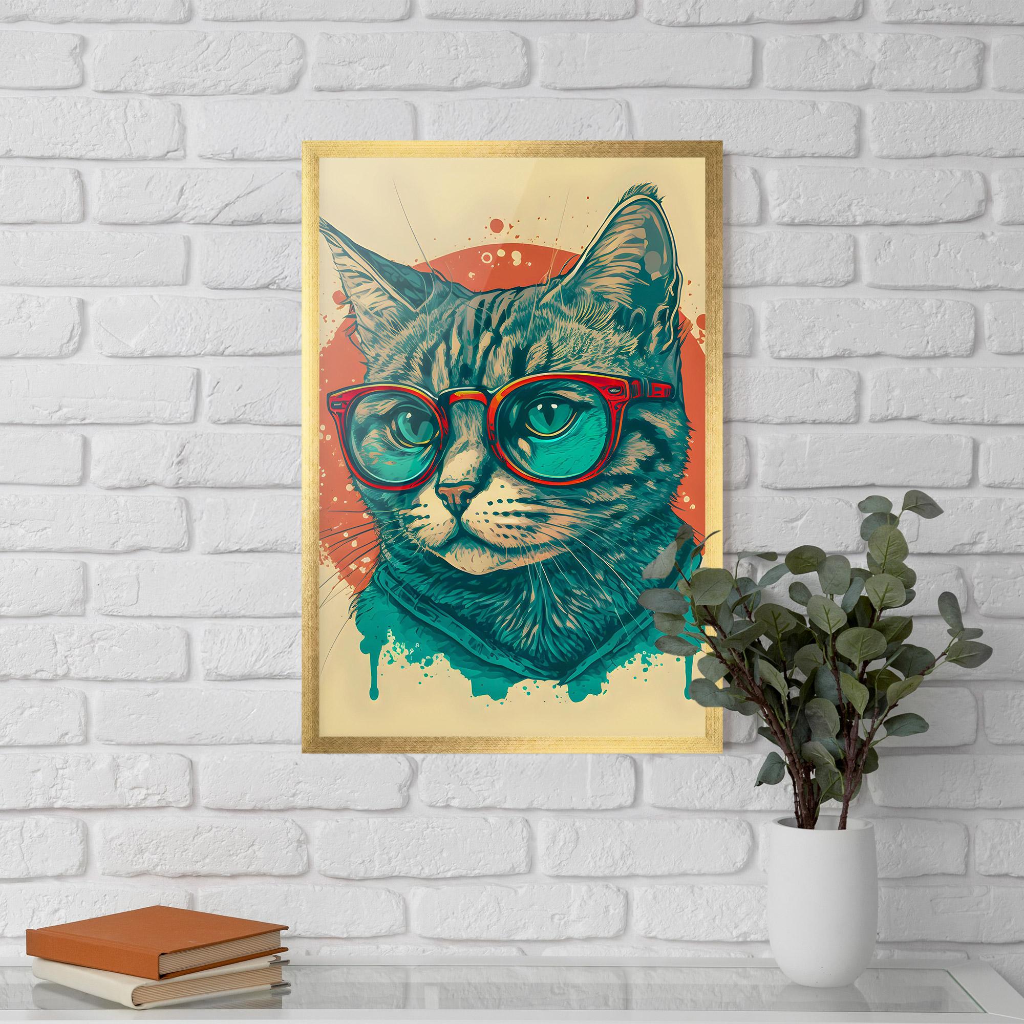 Keretezett Poszter Red Glasses Cat mockup 5