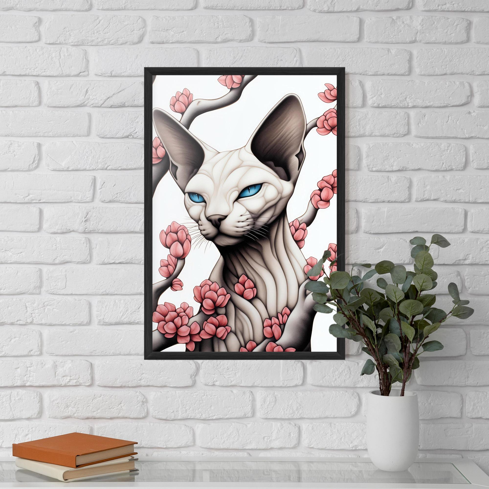 Keretezett Poszter Blue Eyes Cat Drawing mockup 5