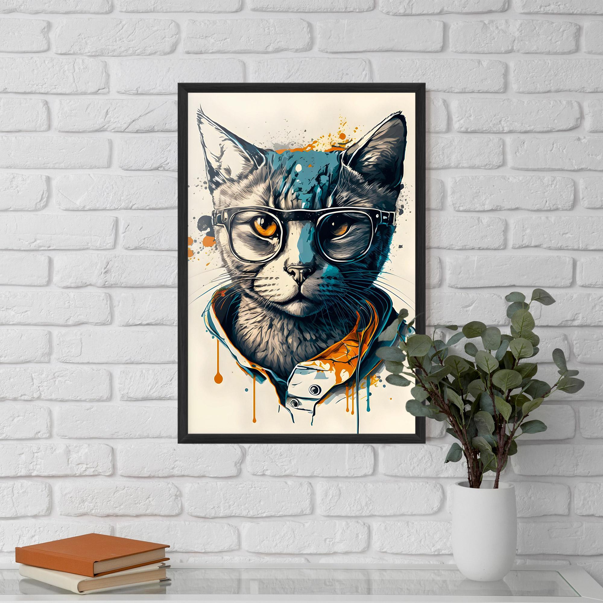 Keretezett Poszter Cat Glasses Art mockup 5