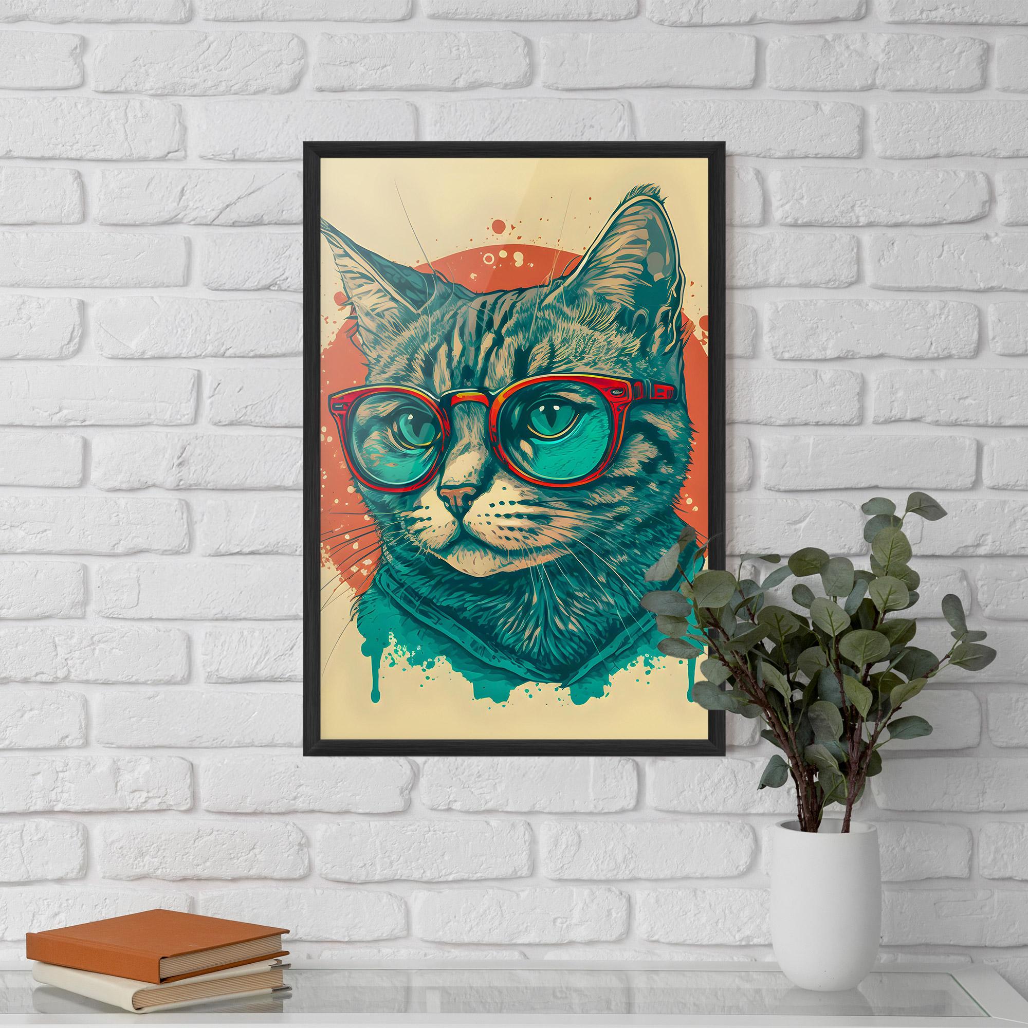 Keretezett Poszter Red Glasses Cat mockup 5
