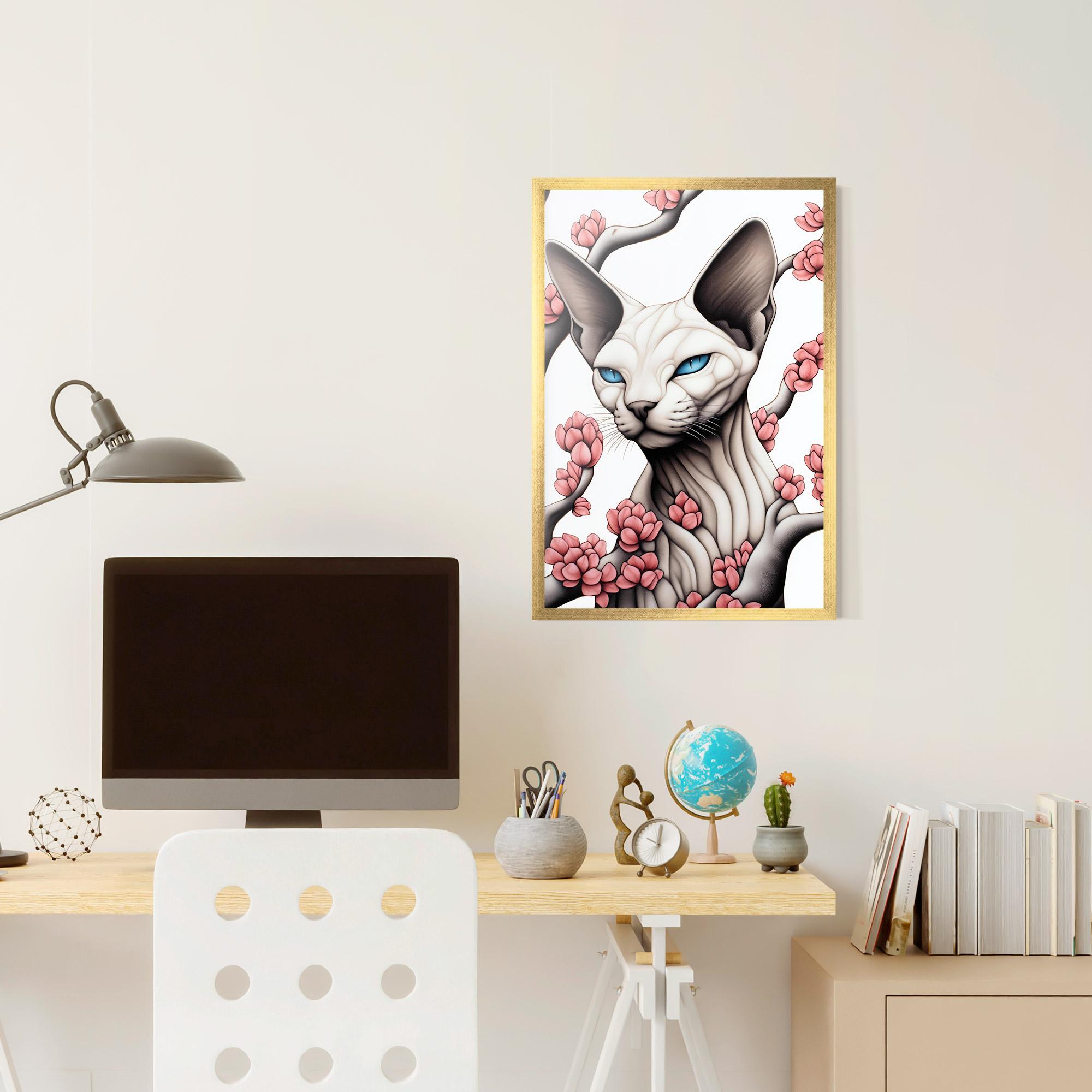 Keretezett Poszter Blue Eyes Cat Drawing mockup 6