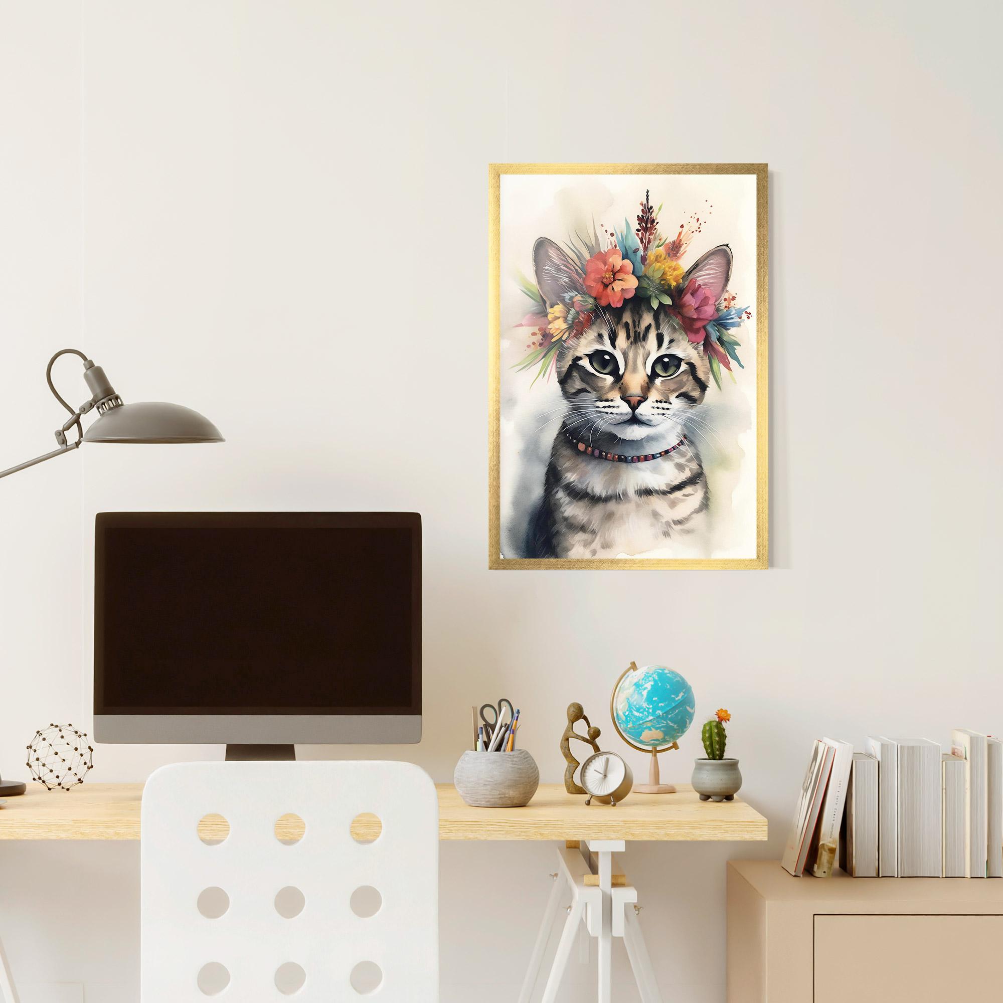 Keretezett Poszter Flower Cat Art mockup 6
