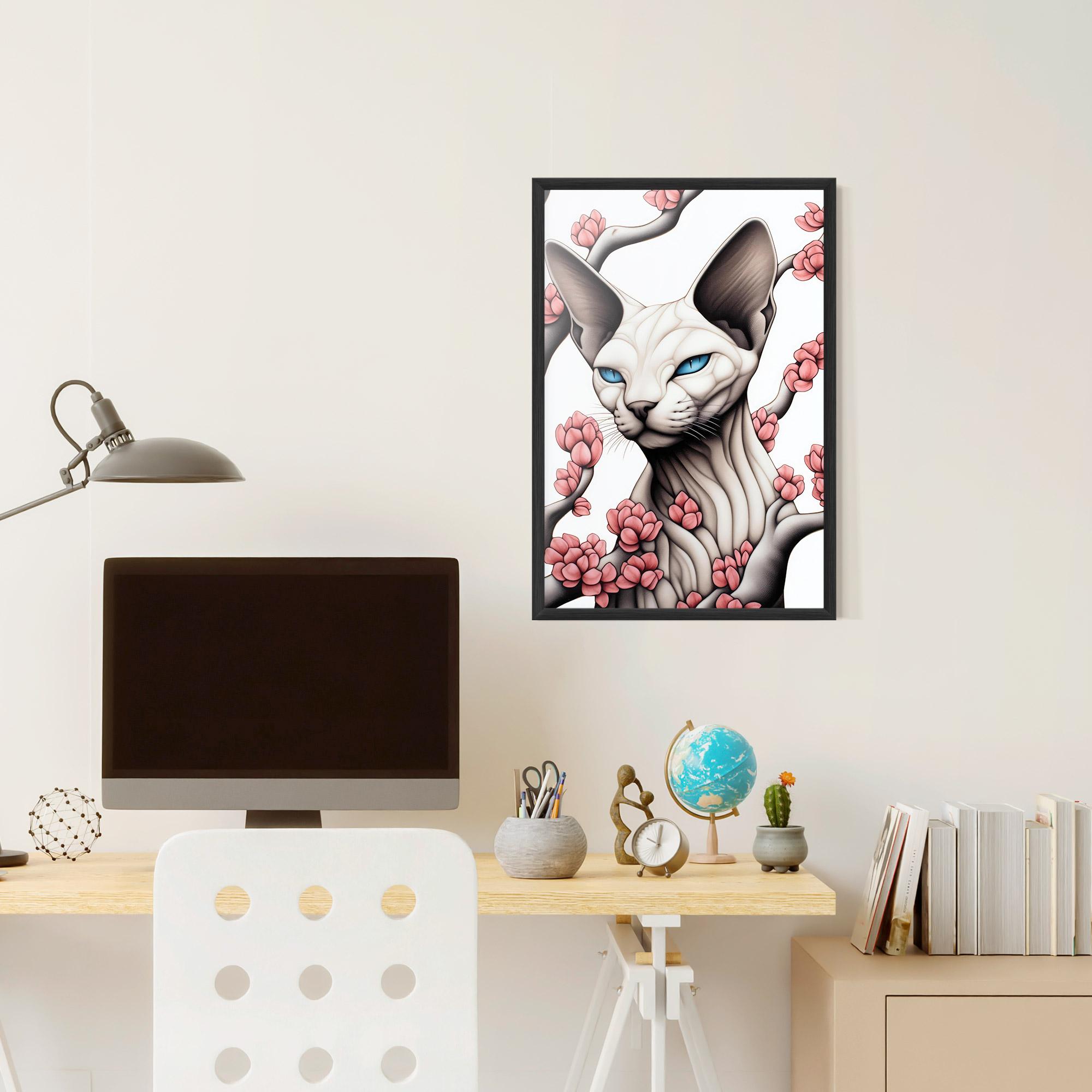 Keretezett Poszter Blue Eyes Cat Drawing mockup 6
