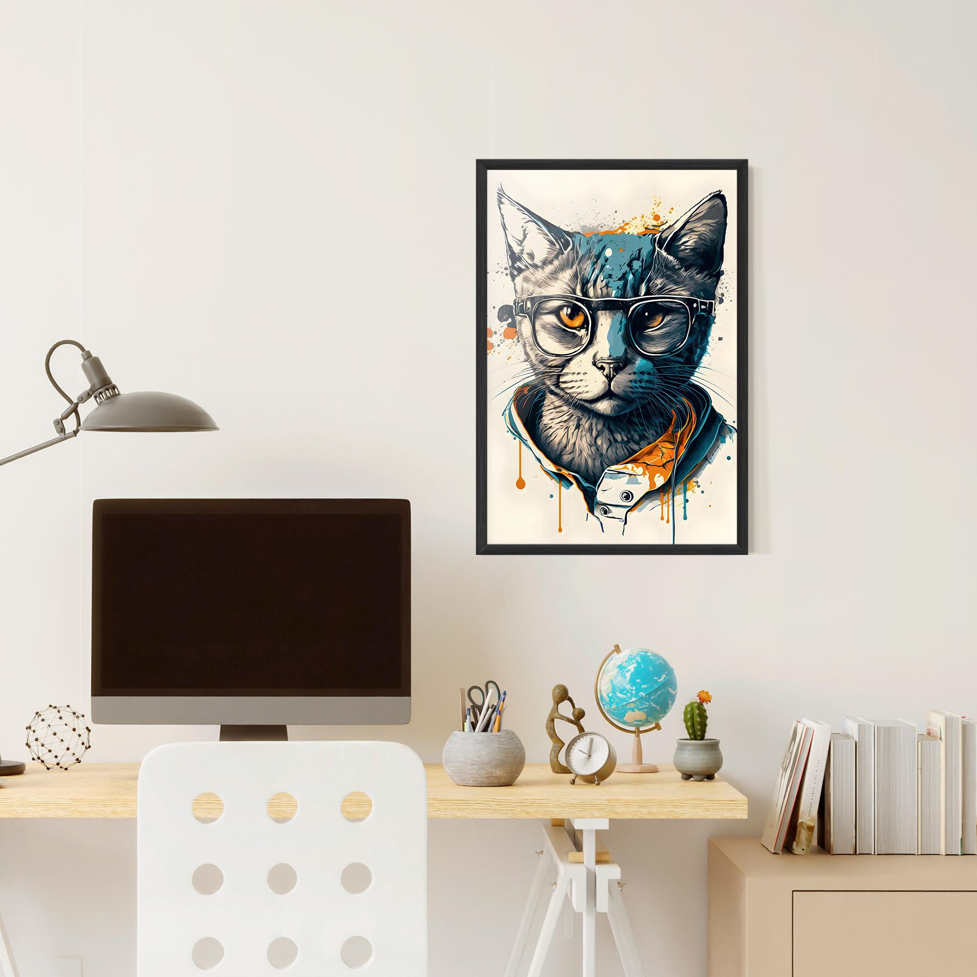 Keretezett Poszter Cat Glasses Art mockup 6