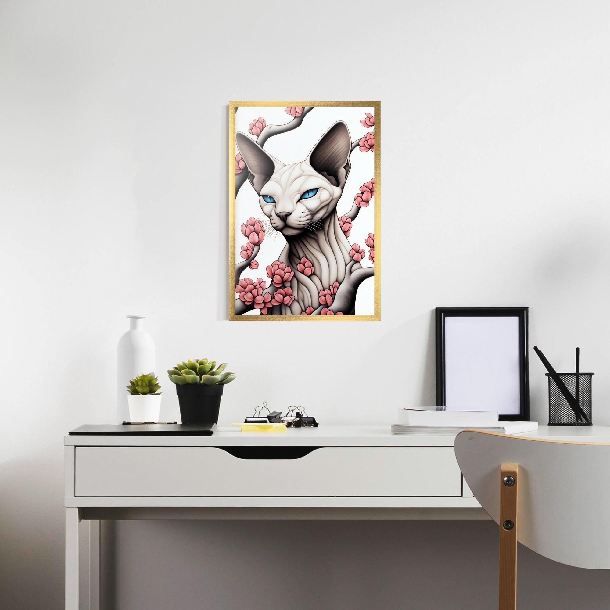 Keretezett Poszter Blue Eyes Cat Drawing mockup 7
