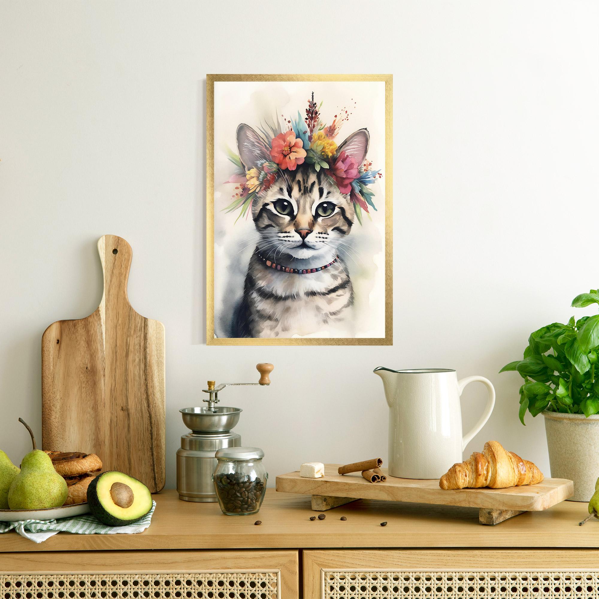 Keretezett Poszter Flower Cat Art mockup 8