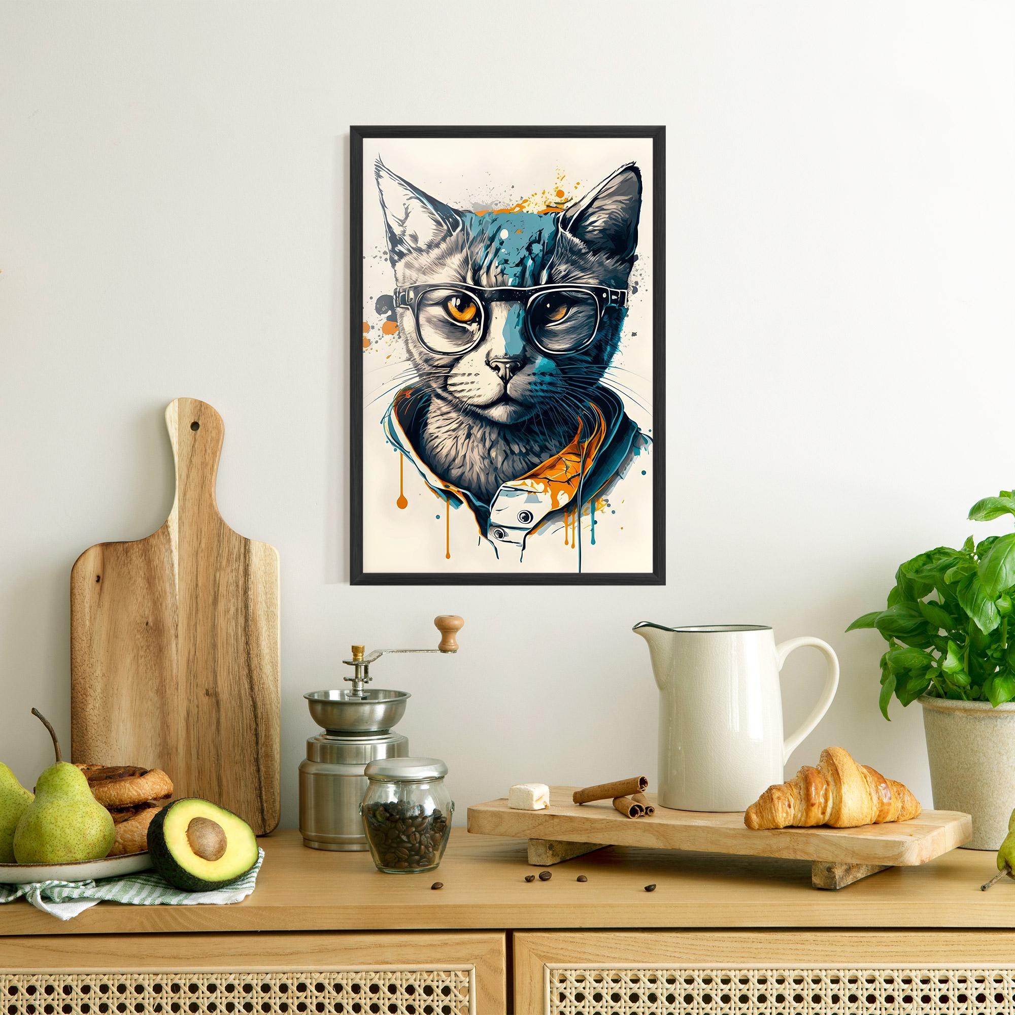 Keretezett Poszter Cat Glasses Art mockup 8