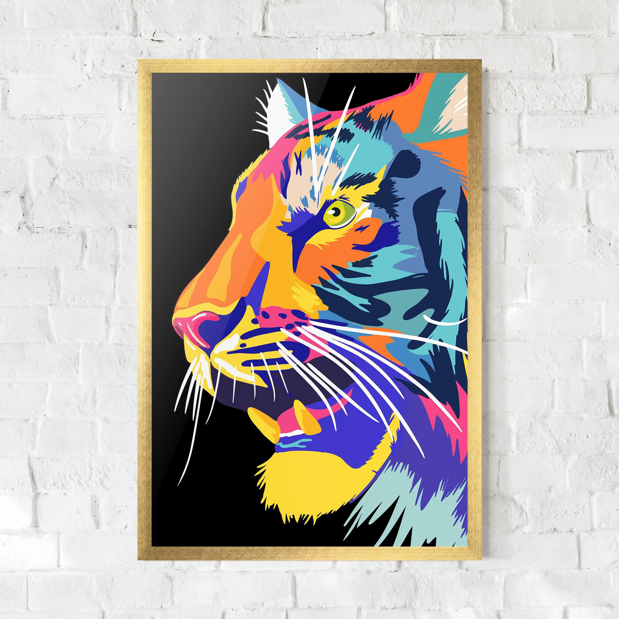 Keretezett Poszter Pretty Colorful Tiger mockup 0