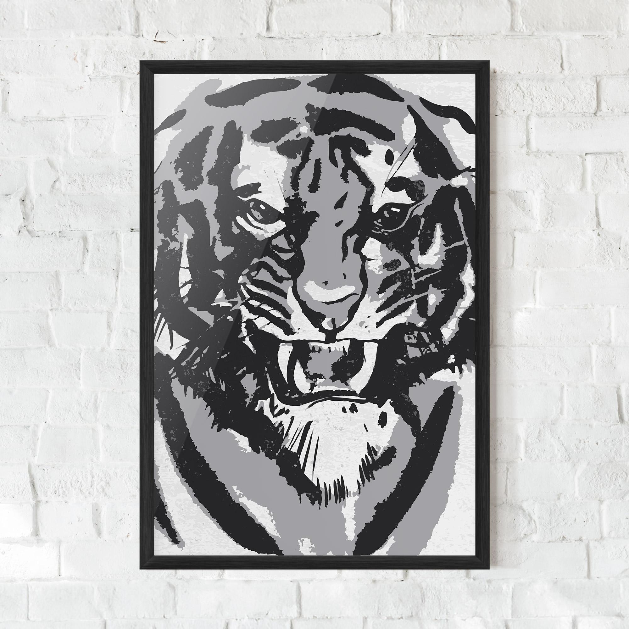 Keretezett Poszter Grey Tiger Head mockup 0