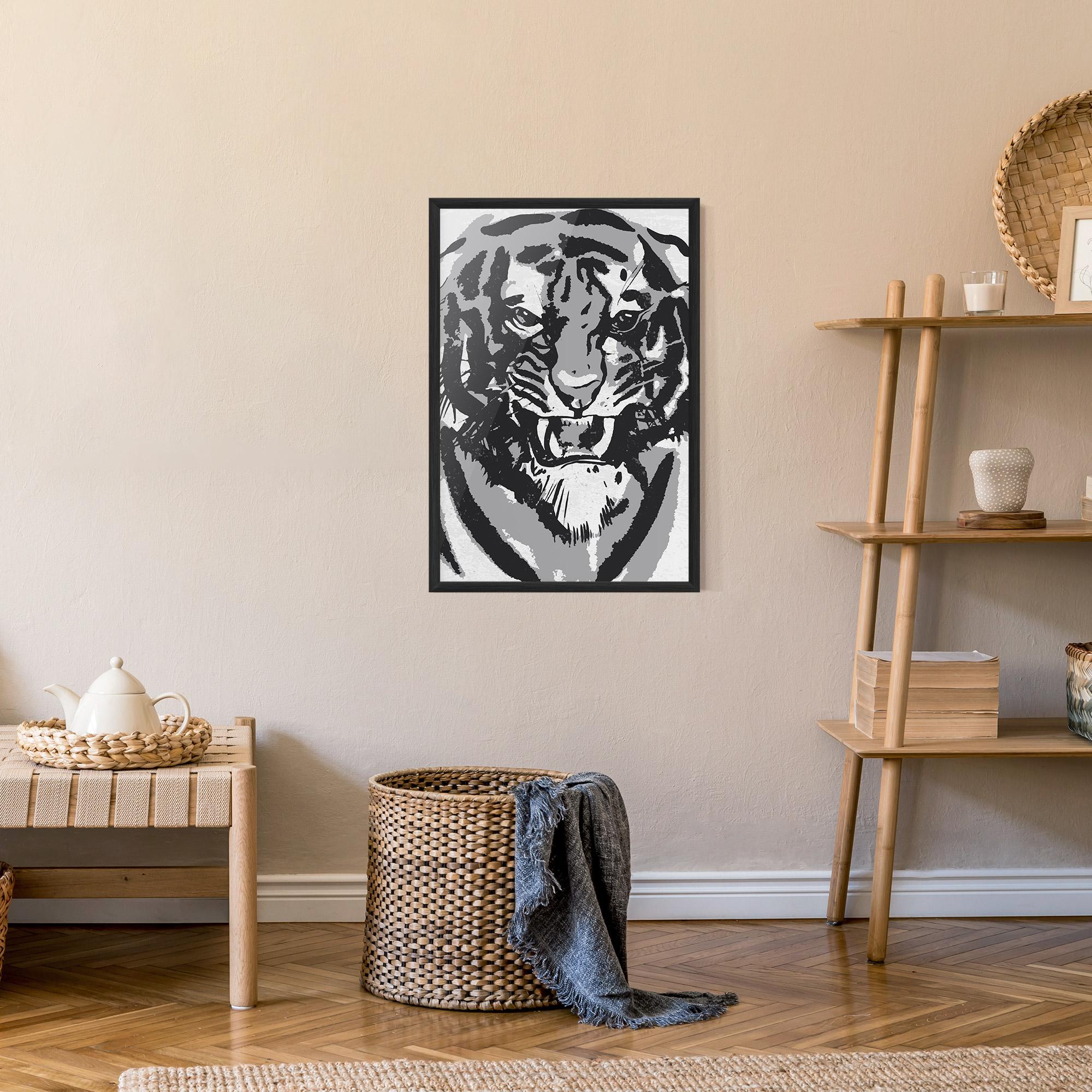 Keretezett Poszter Grey Tiger Head mockup 9