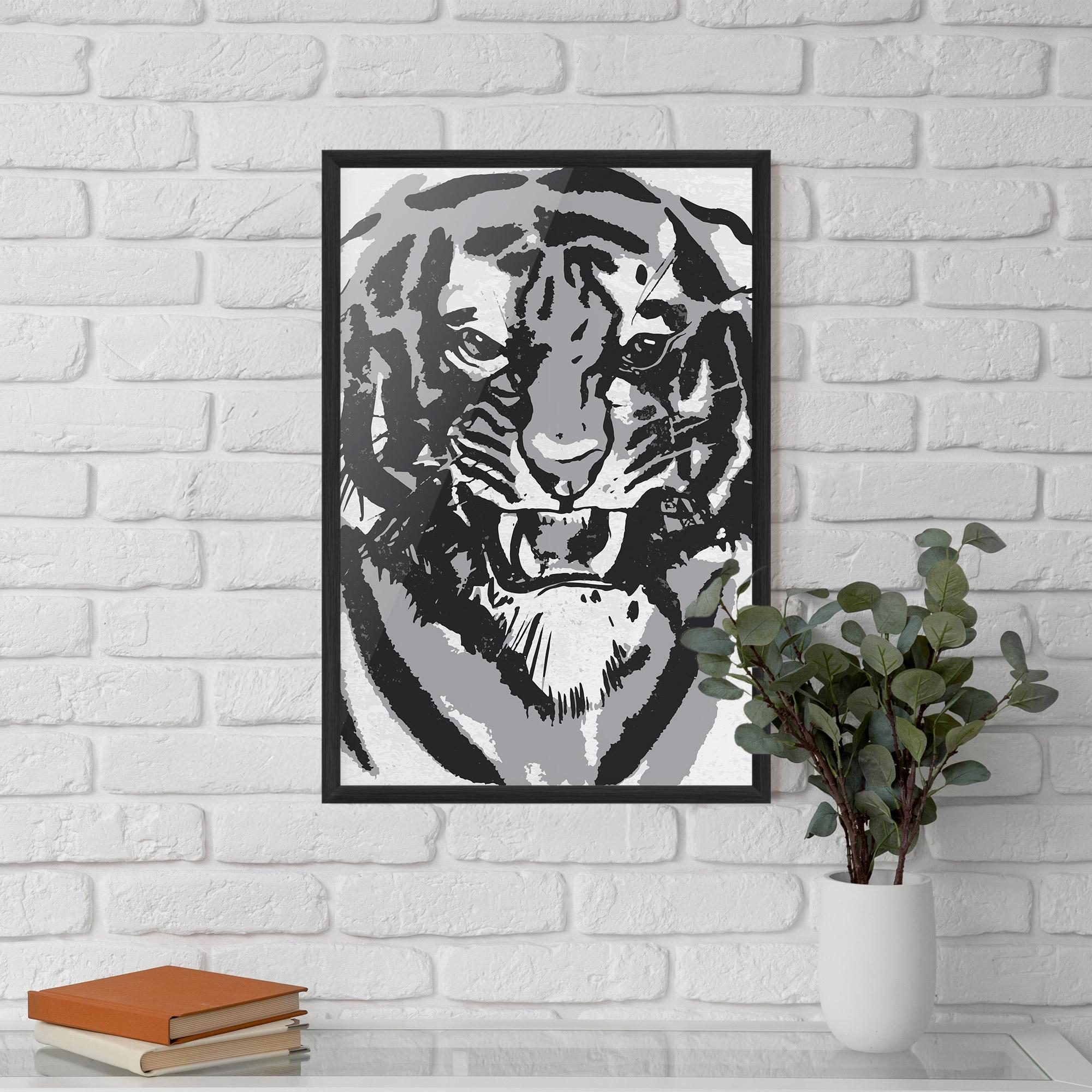 Keretezett Poszter Grey Tiger Head mockup 5