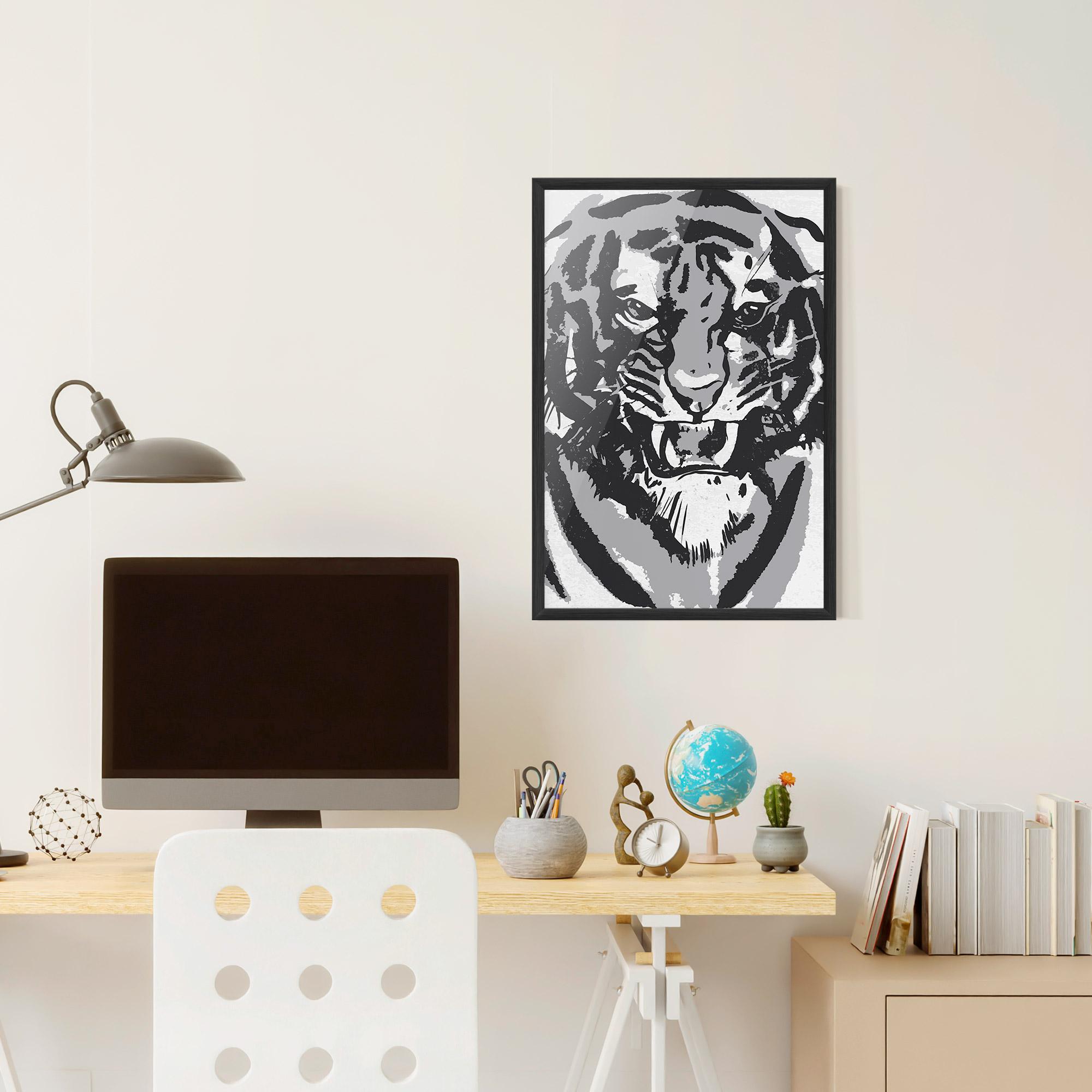 Keretezett Poszter Grey Tiger Head mockup 6