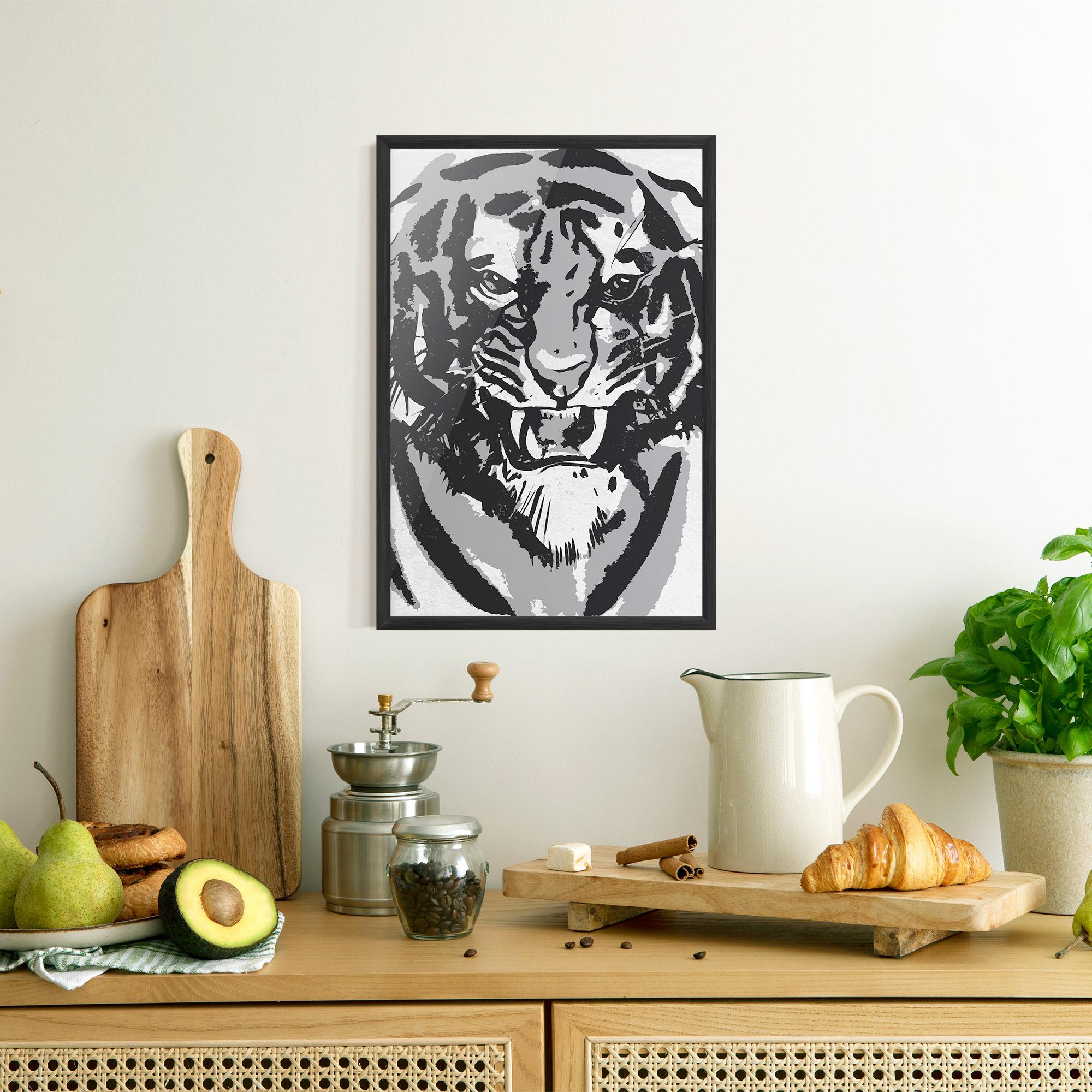 Keretezett Poszter Grey Tiger Head mockup 8